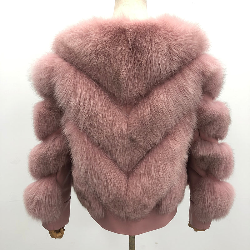 Winter Fox Fur Coat High-Quality Button Decorated Women's Coat - Janefur