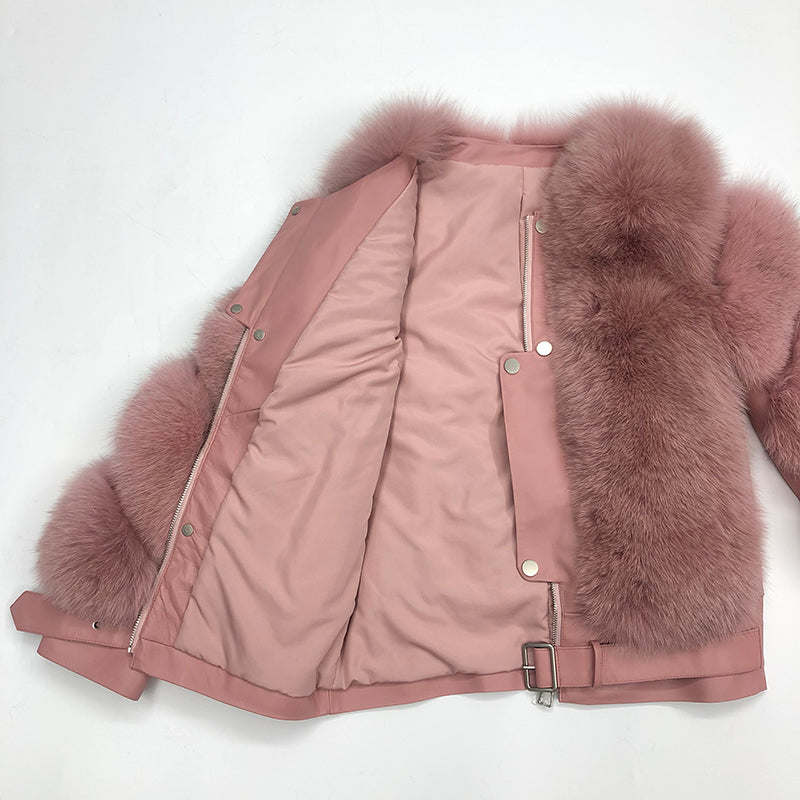 Winter Fox Fur Coat High-Quality Button Decorated Women's Coat - Janefur