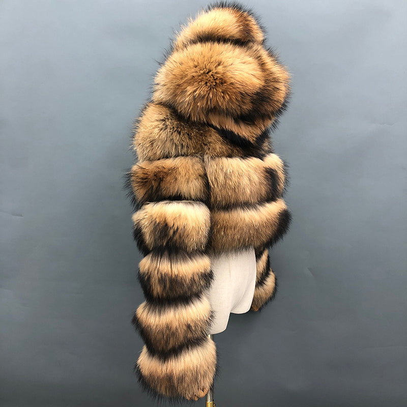 Fashion coat winter natural raccoon fur hooded short women's jacket - Janefur