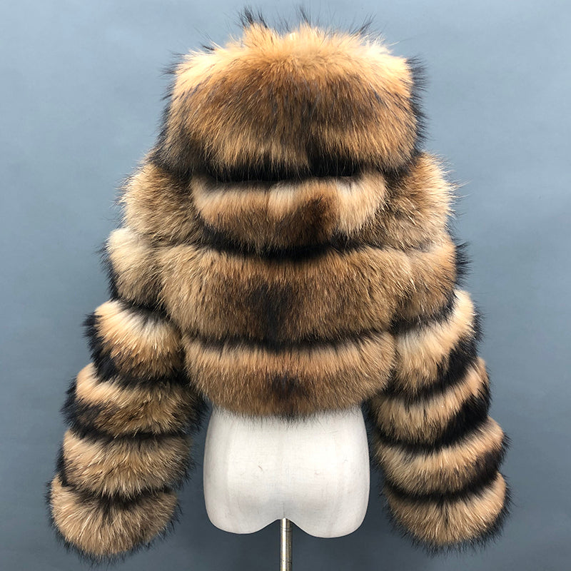 Fashion coat winter natural raccoon fur hooded short women's jacket - Janefur