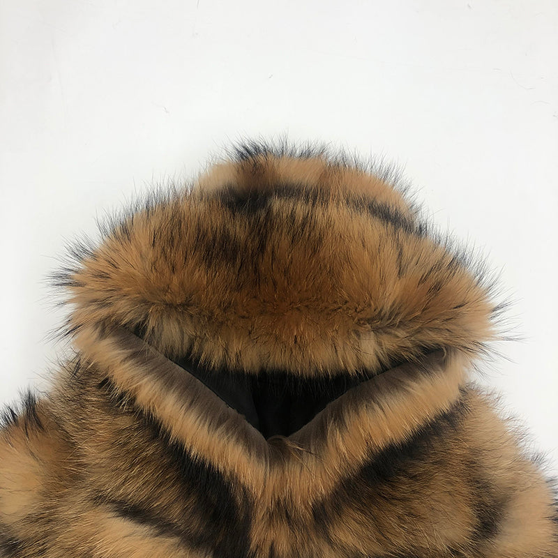 Fashion coat winter natural raccoon fur hooded short women's jacket - Janefur