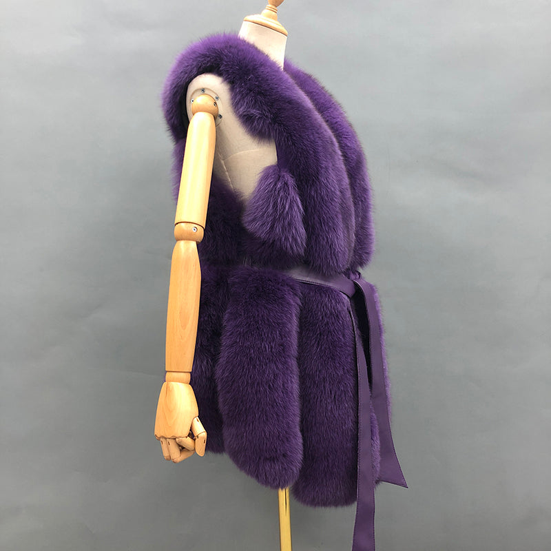 Fall And Winter Women Fox Fur Vest Belt Style Trend Vest - Janefur
