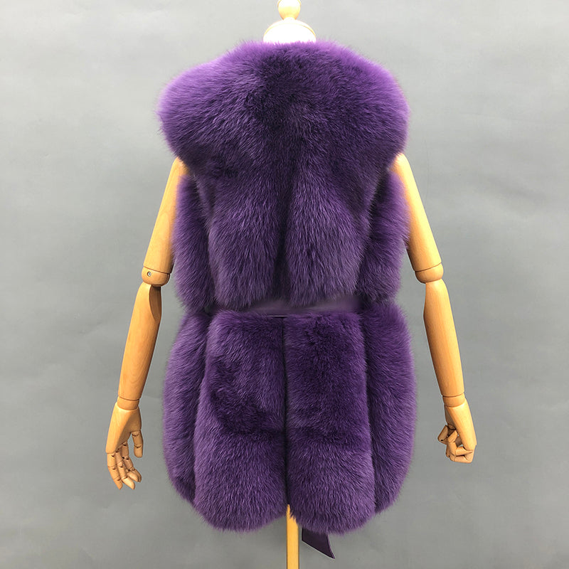 Fall And Winter Women Fox Fur Vest Belt Style Trend Vest - Janefur