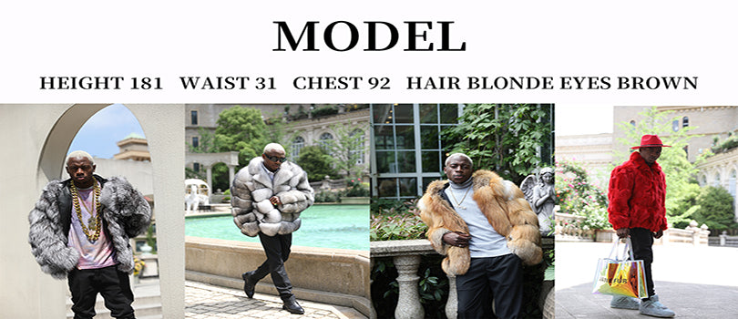 Men's Matching Color Large Fur Collar Rabbit Fur Coat - Janefur
