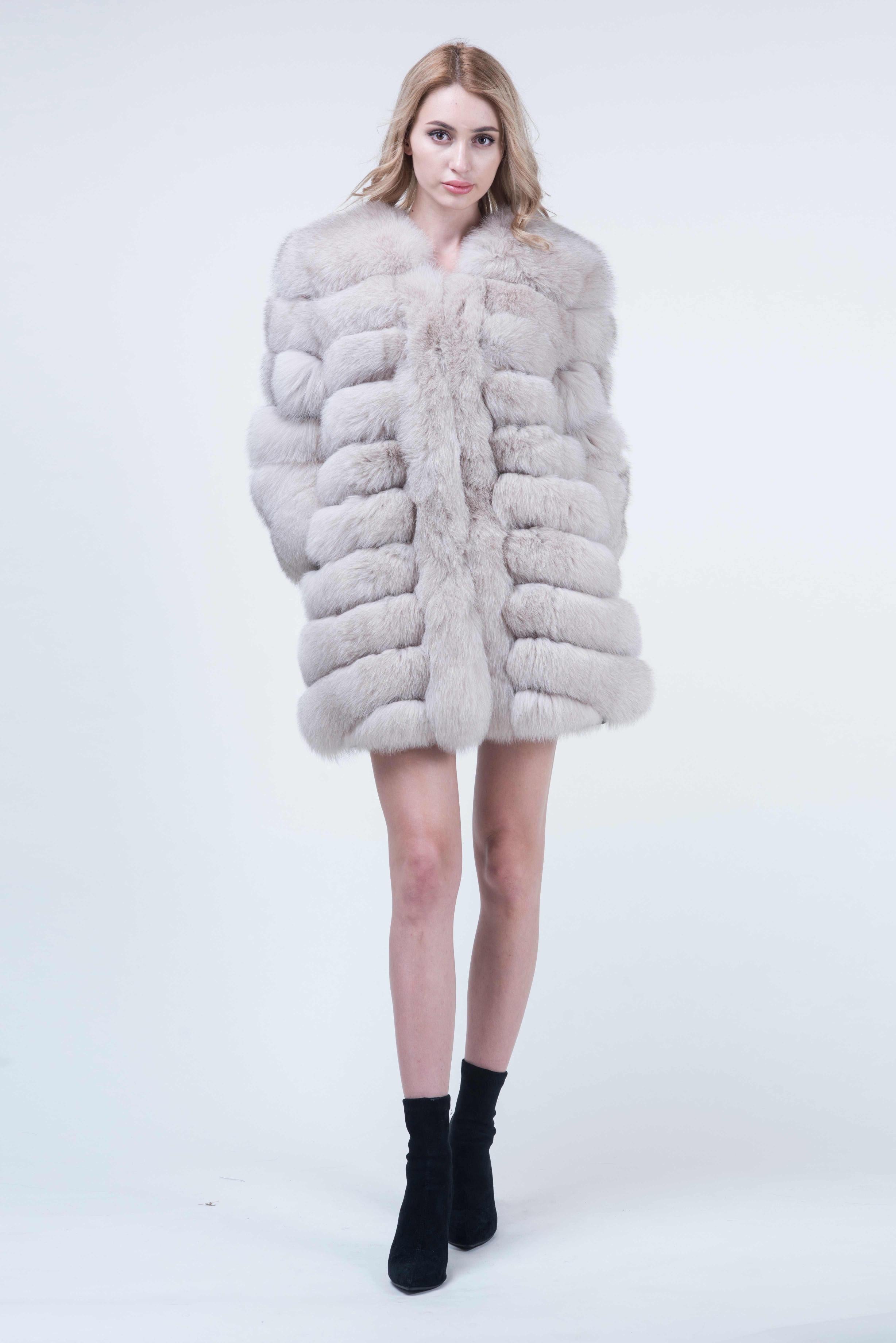 Fashion Autumn And Winter Designer Long Women's Blue Fox Fur Jacket - Janefur