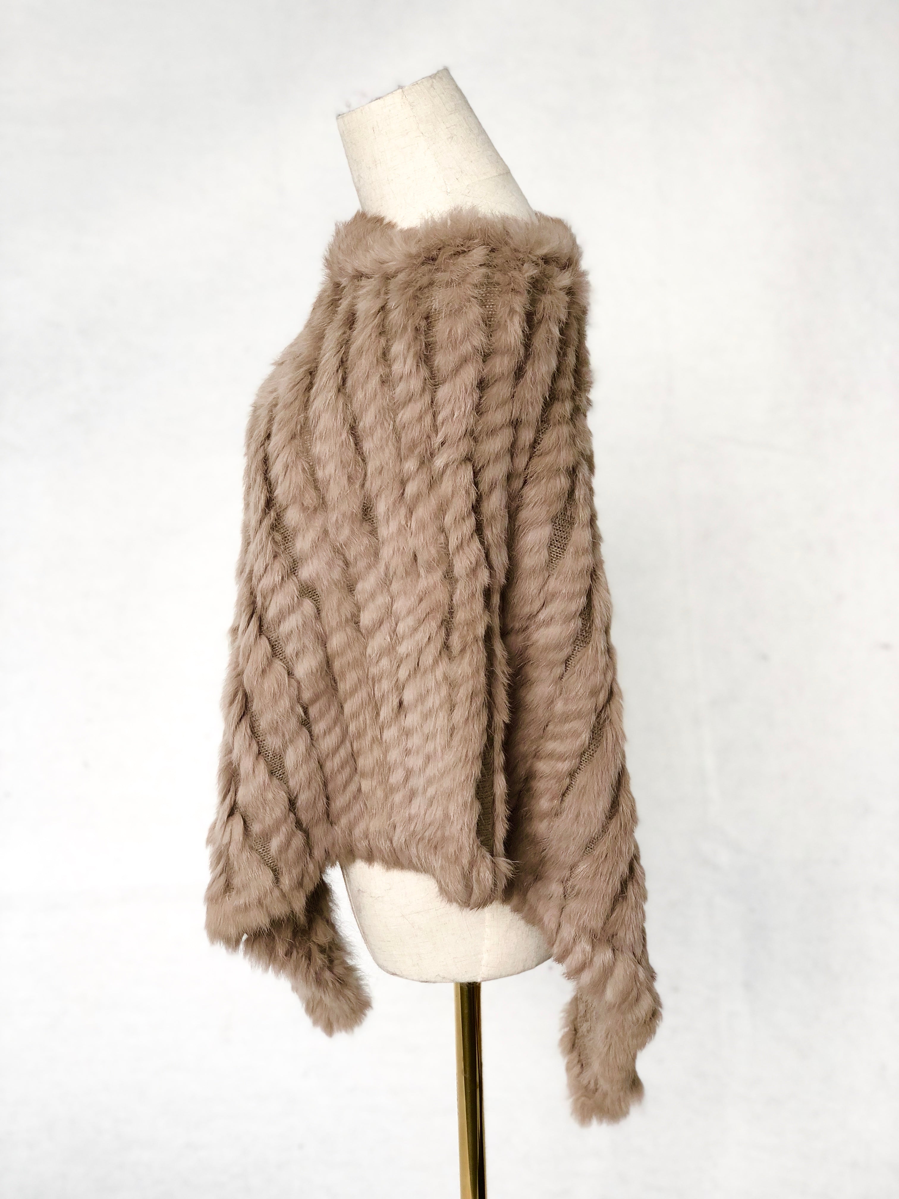 Women's Black & White Rabbit Fur Triangular Shawl - Luxe Winter Accessory