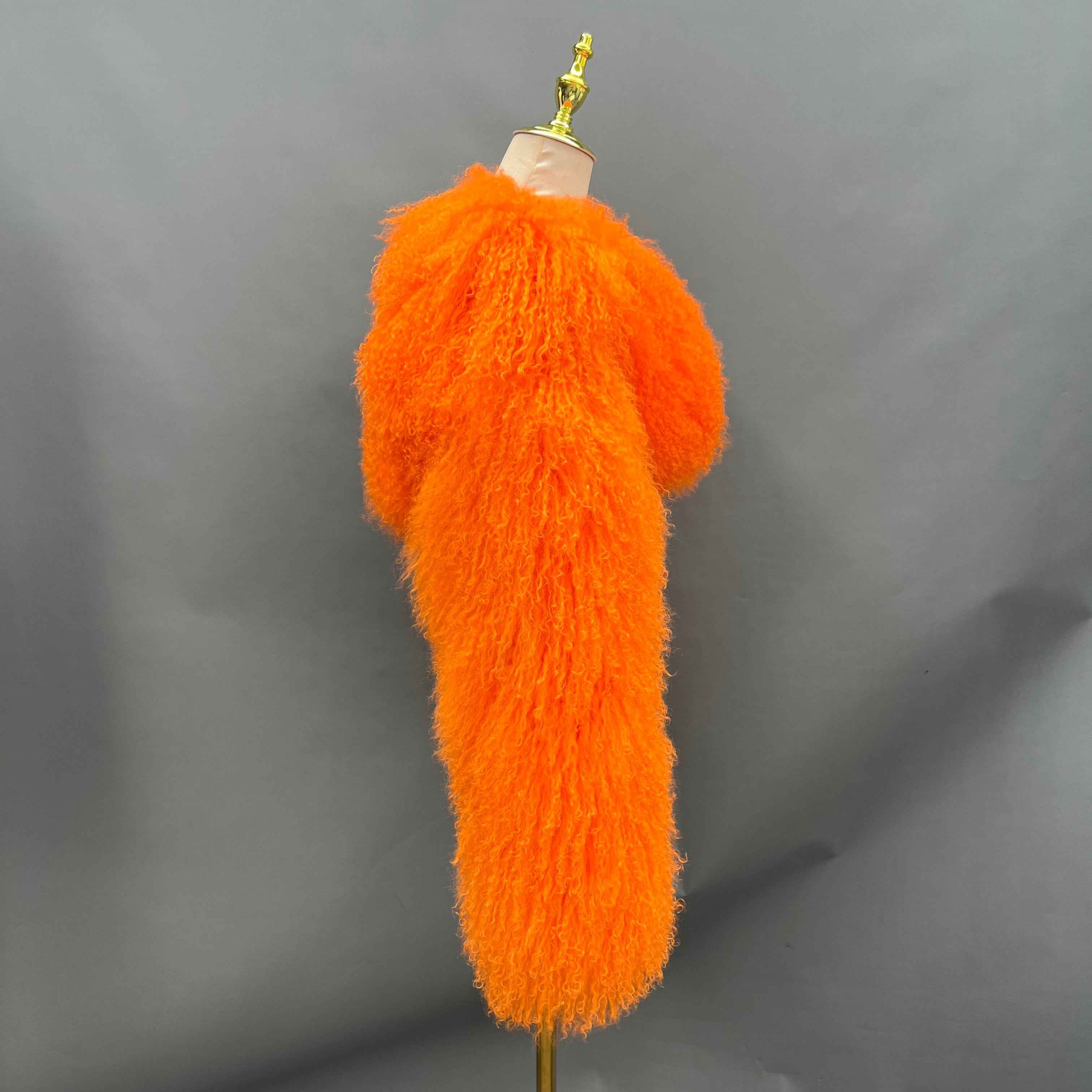 Women's Green Mongolian Lamb Fur Sleeveless Cape – Long Curly Hair, Fashionable Statement Outerwear for Women