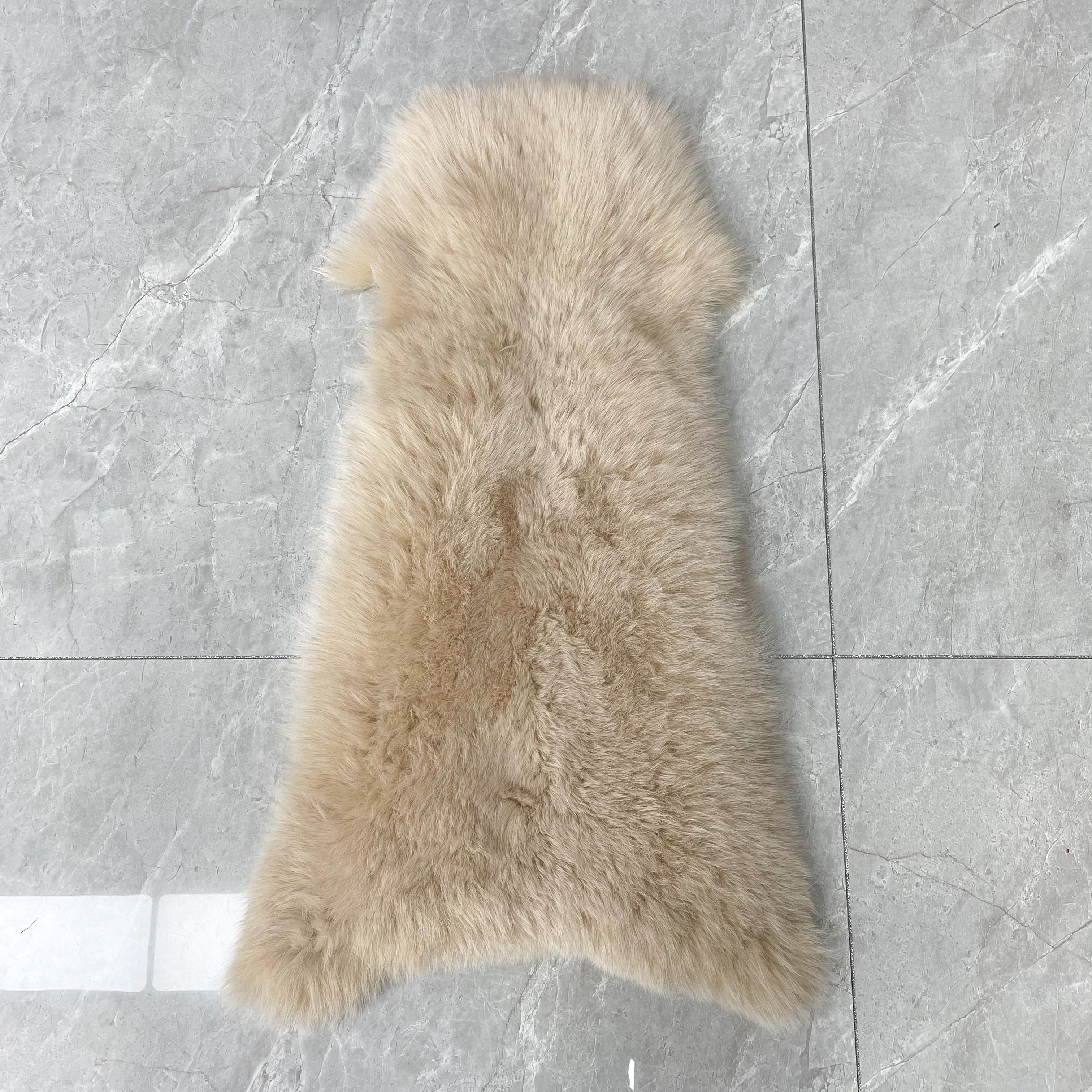 Luxury Blue Fox Fur Coat with Hood – Long Chevron Stitched 10-Panel Women’s Winter Fur Jacket 17# Beige