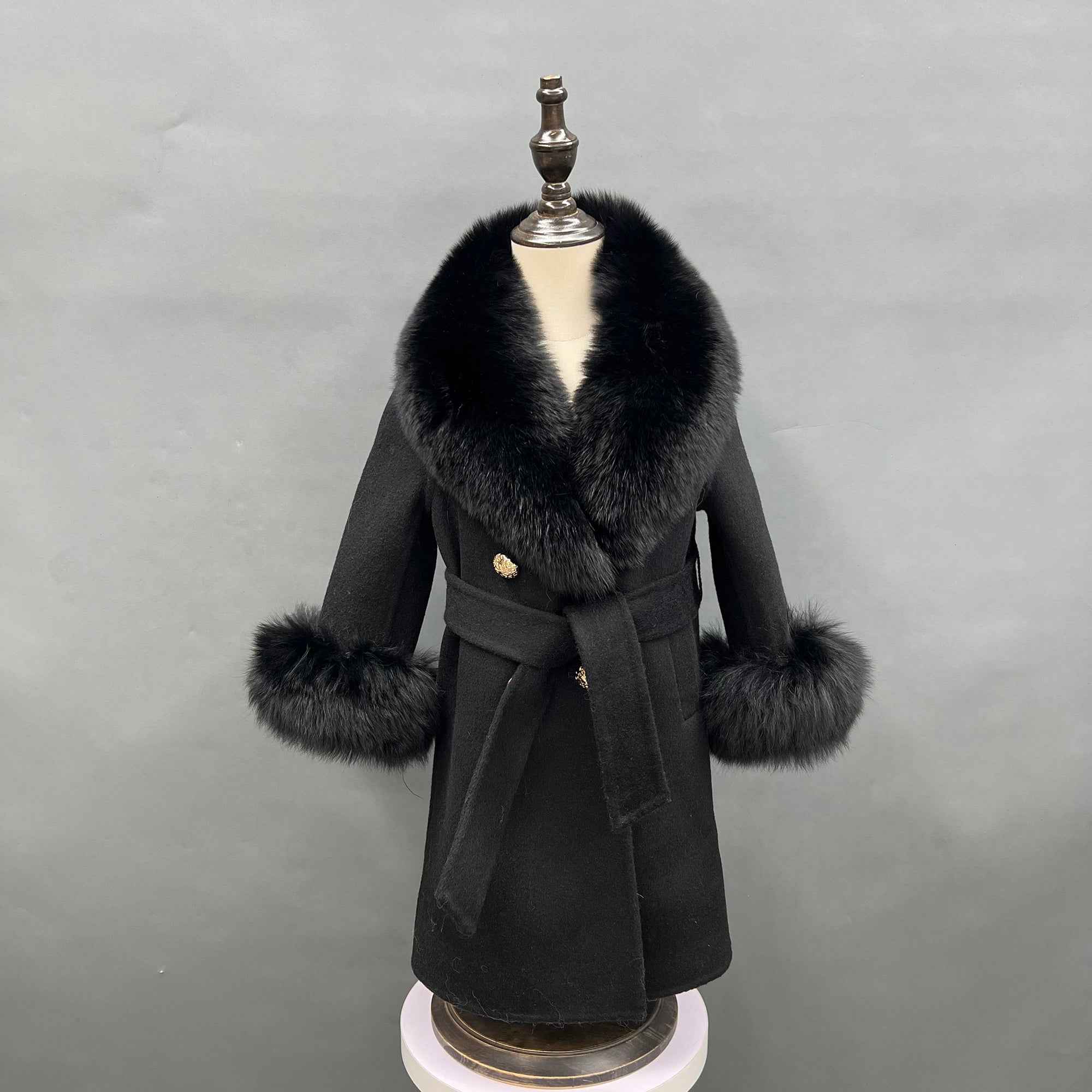 European Style Long Double Side Real Fur Shawl Collar Cashmere Wool Fur Children Coat