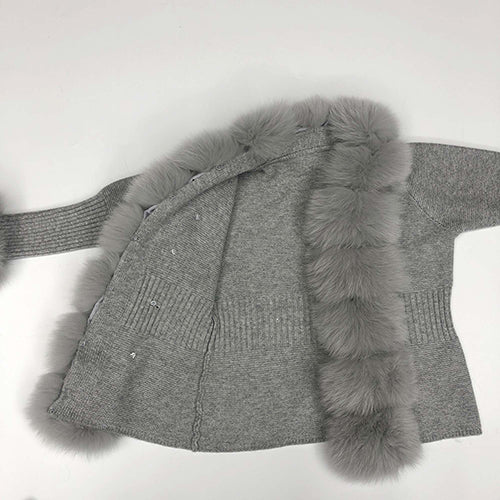 Women's Fashion Cuff Lapel with Fox Fur Knit Cardigan - Janefur