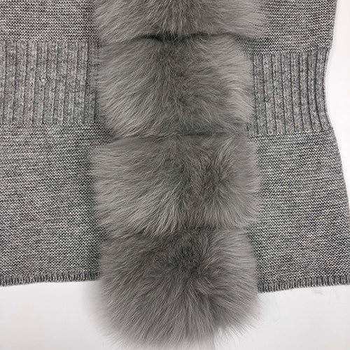 Women's Fashion Cuff Lapel with Fox Fur Knit Cardigan - Janefur