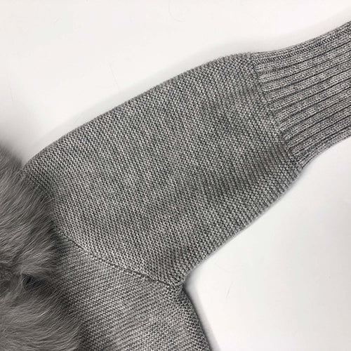 Women's Fashion Cuff Lapel with Fox Fur Knit Cardigan - Janefur