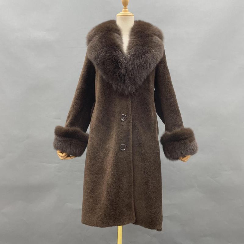 Blazer Collar with Cuffed Sleeves and Fur Waist Belt Coat - Janefur