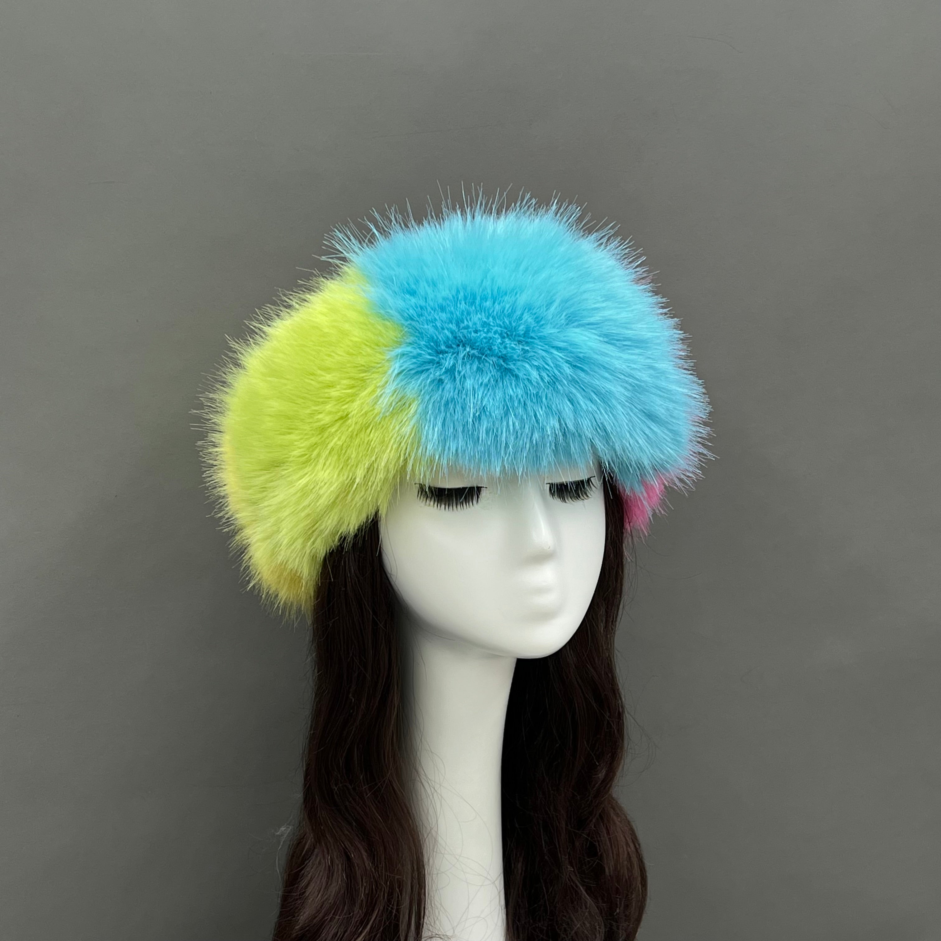 Luxury Burgundy Faux Fur Hat for Women – Warm Winter Headwear, Fashionable Pom Pom Style, Soft & Stylish False Hair Cap 32# F