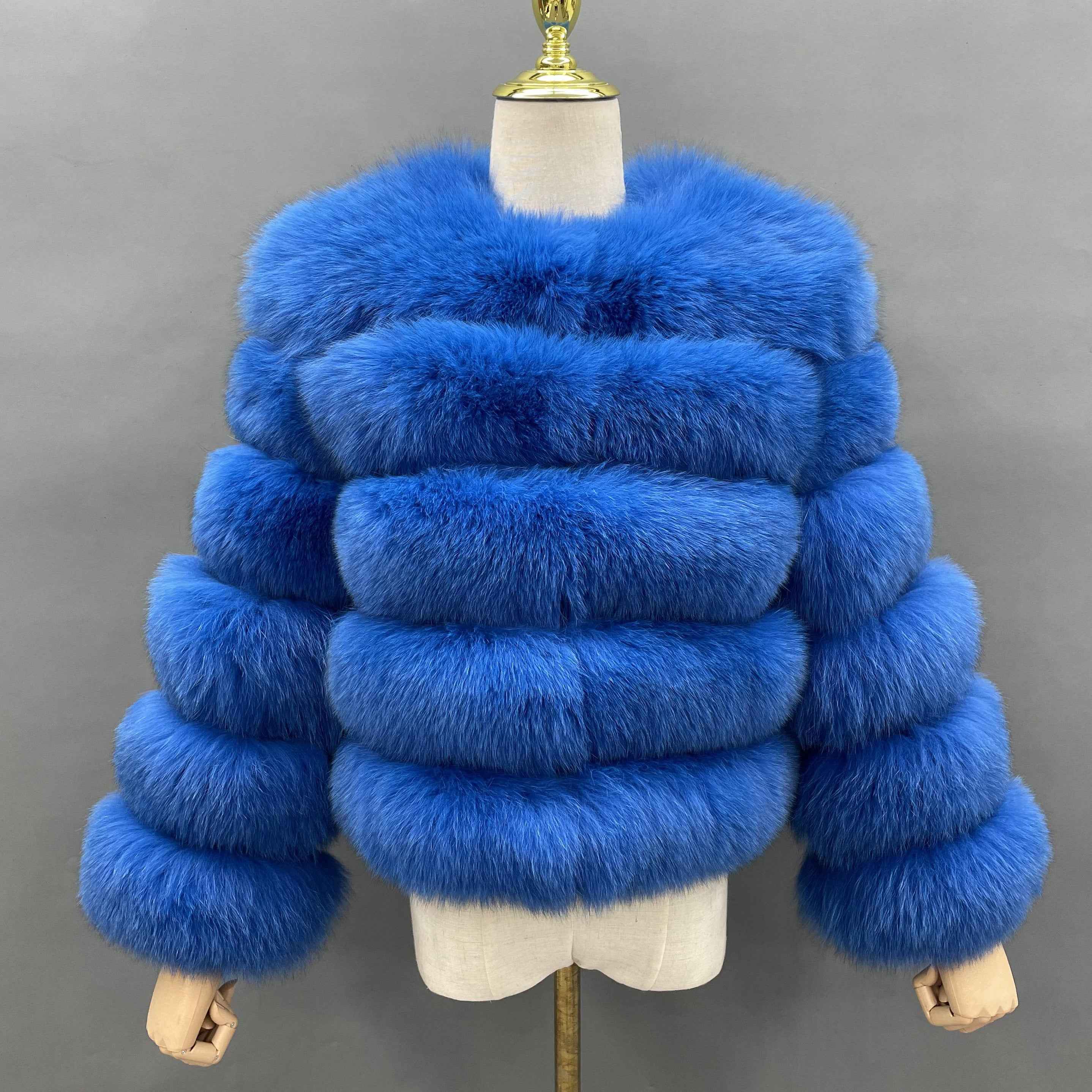 New Winter Warm Short Style Coat Real Fox Fur Women's Jacket 27# Cobalt Blue