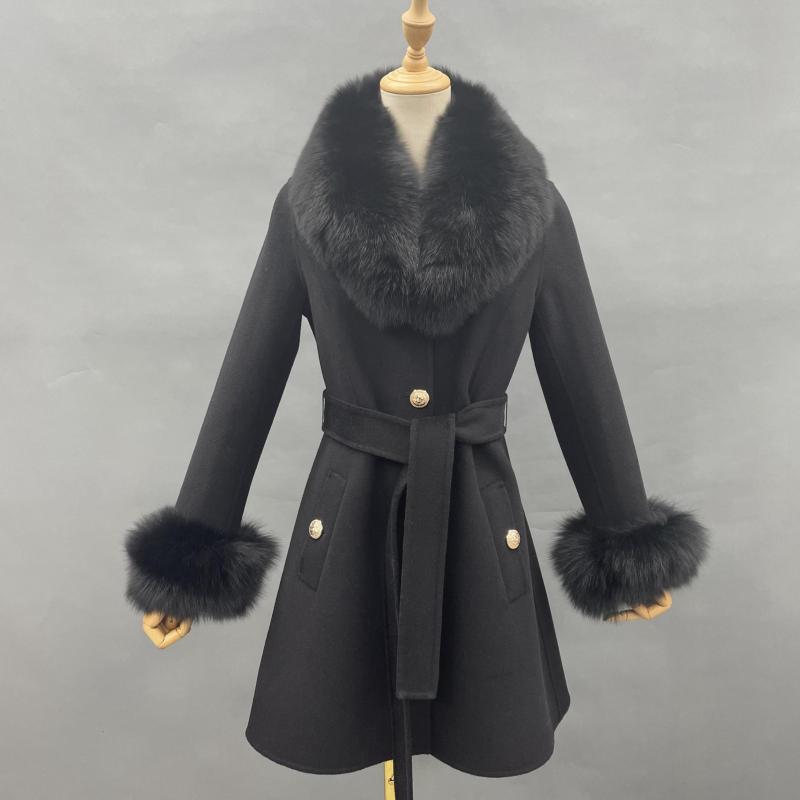 Single Breasted Lace-up Cashmere Coat - Janefur