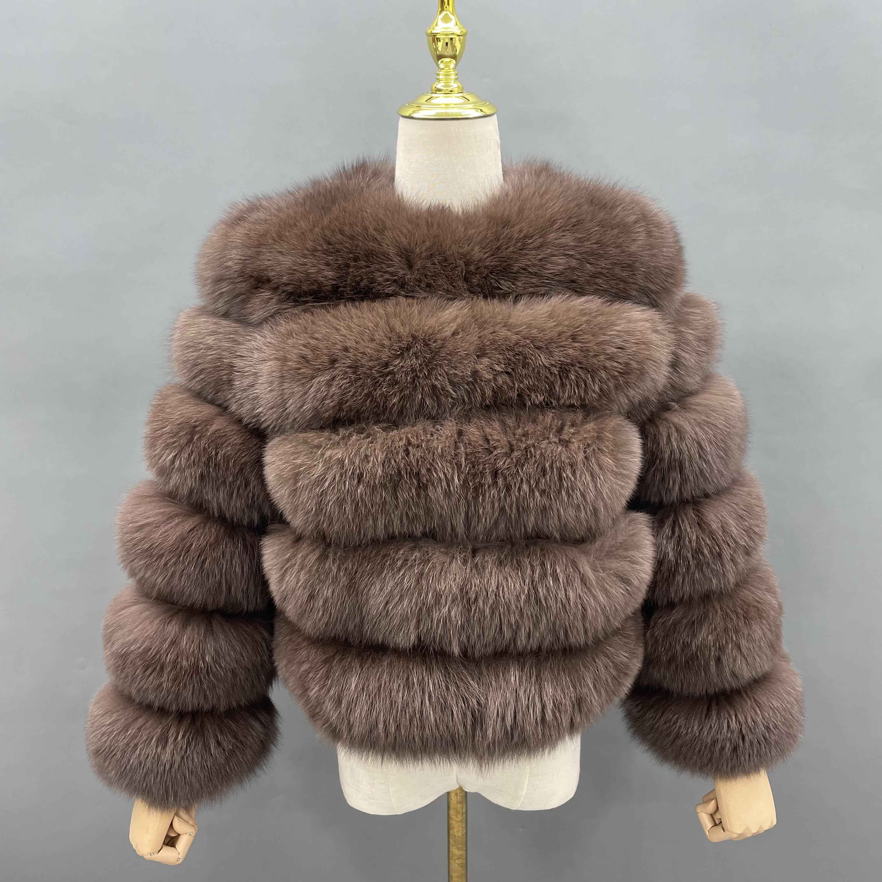 New Winter Warm Short Style Coat Real Fox Fur Women's Jacket 29# Cocoa Brown