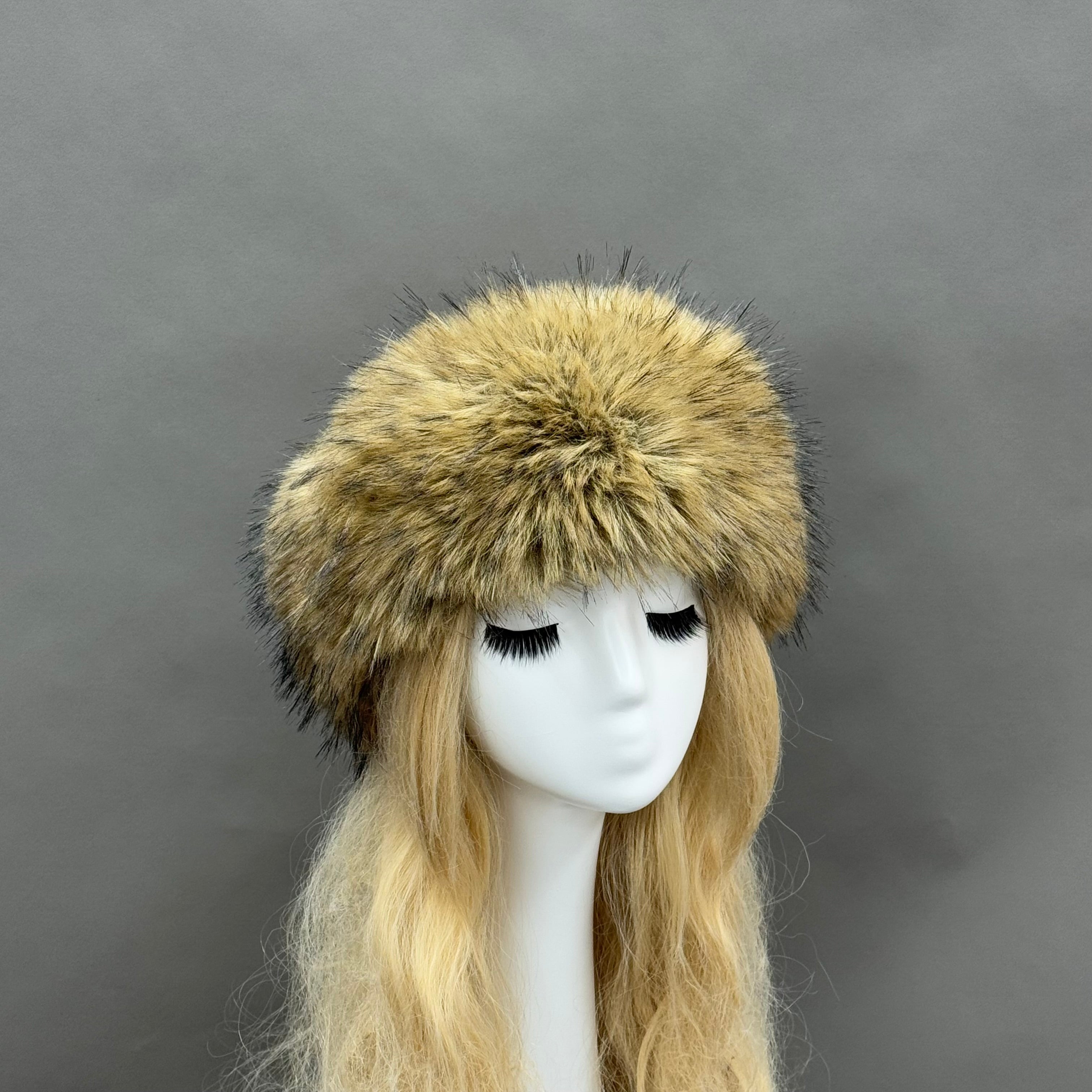 Luxury Burgundy Faux Fur Hat for Women – Warm Winter Headwear, Fashionable Pom Pom Style, Soft & Stylish False Hair Cap 34#Camel & Black F