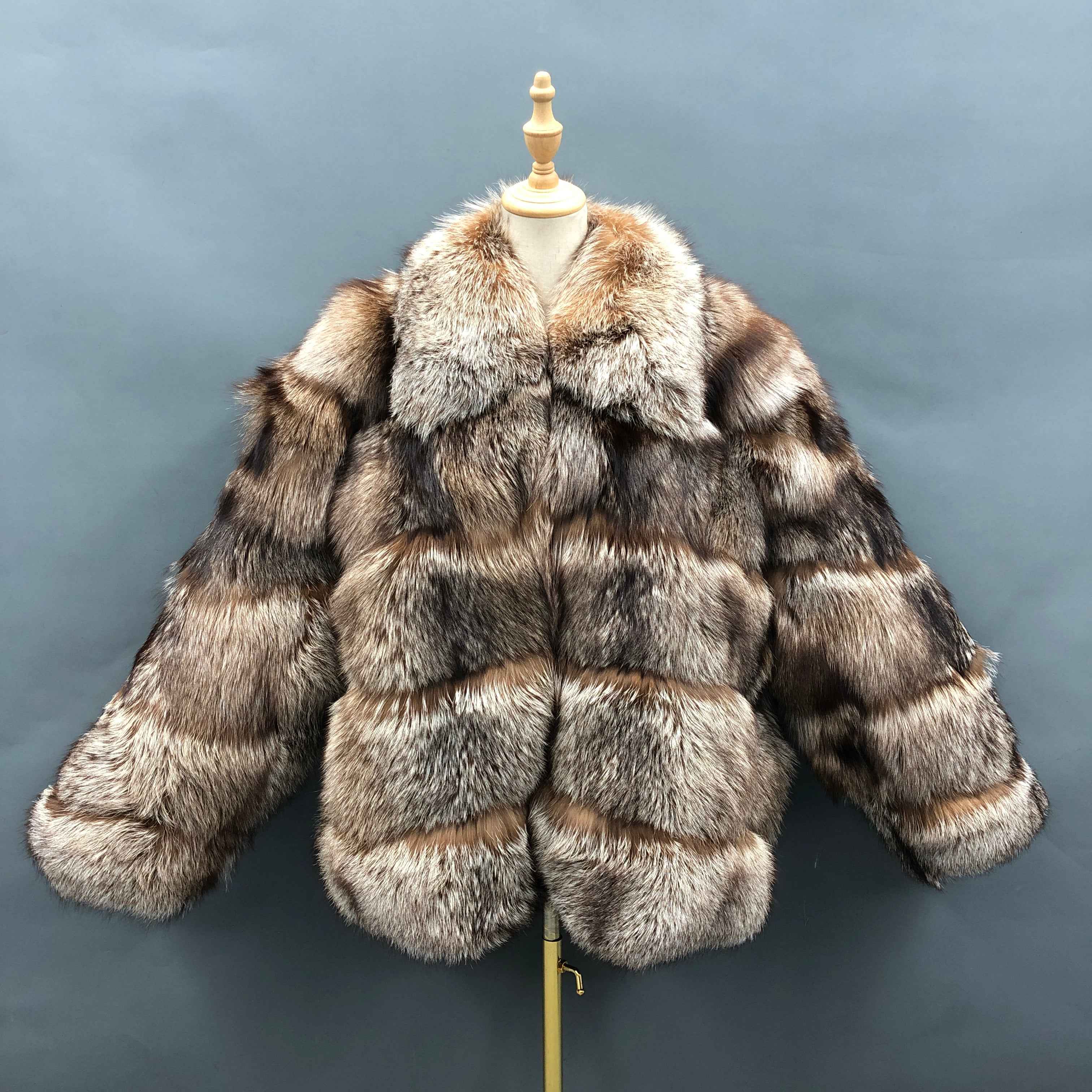 Men's Luxurious 5-Panel Fox Fur Coat with Notched Collar - High-End Winter Outerwear 4#Crystal Fox