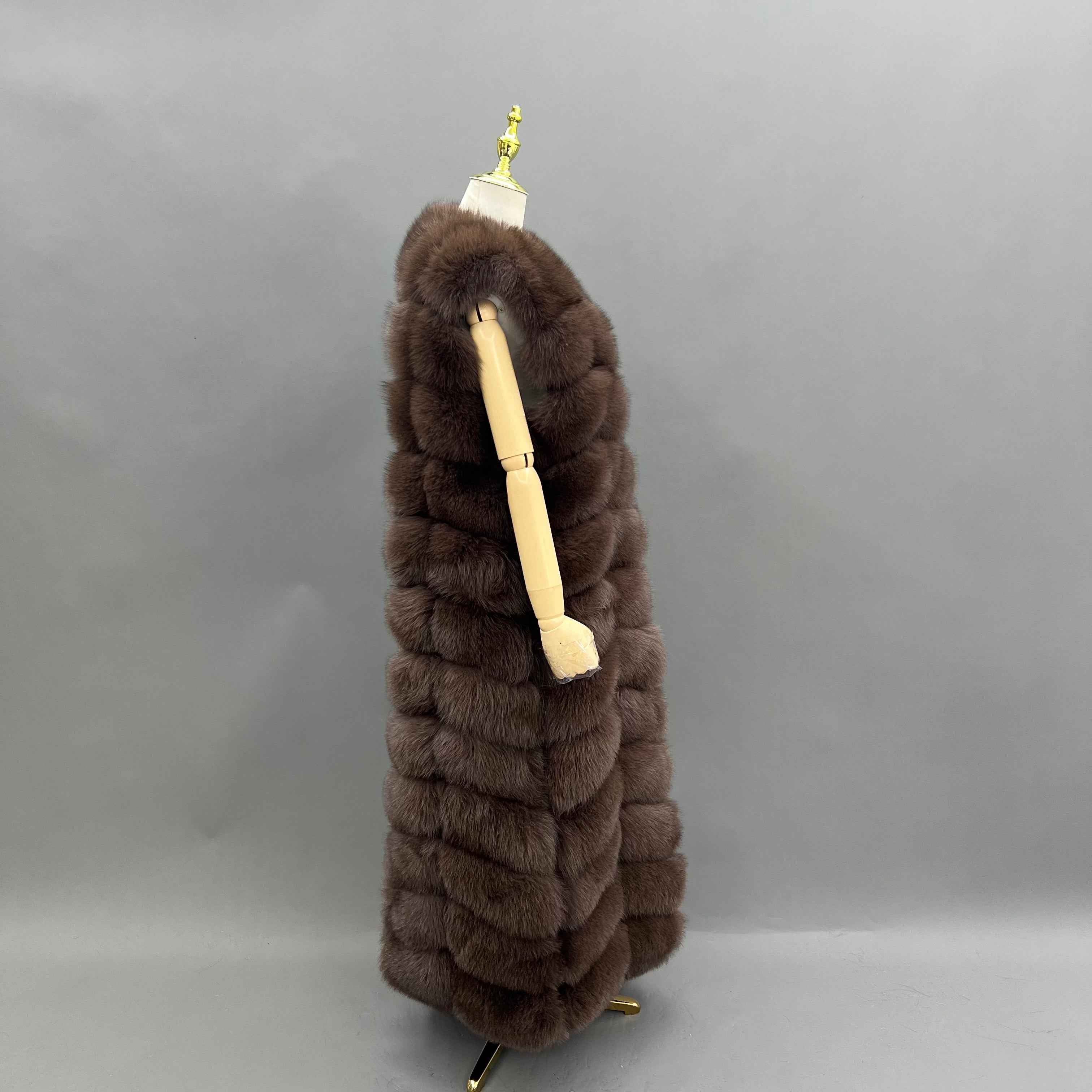 Luxury Long Fox Fur Vest 12-Section Bread Style Real Fur Sleeveless Coat for Women Winter Fashion