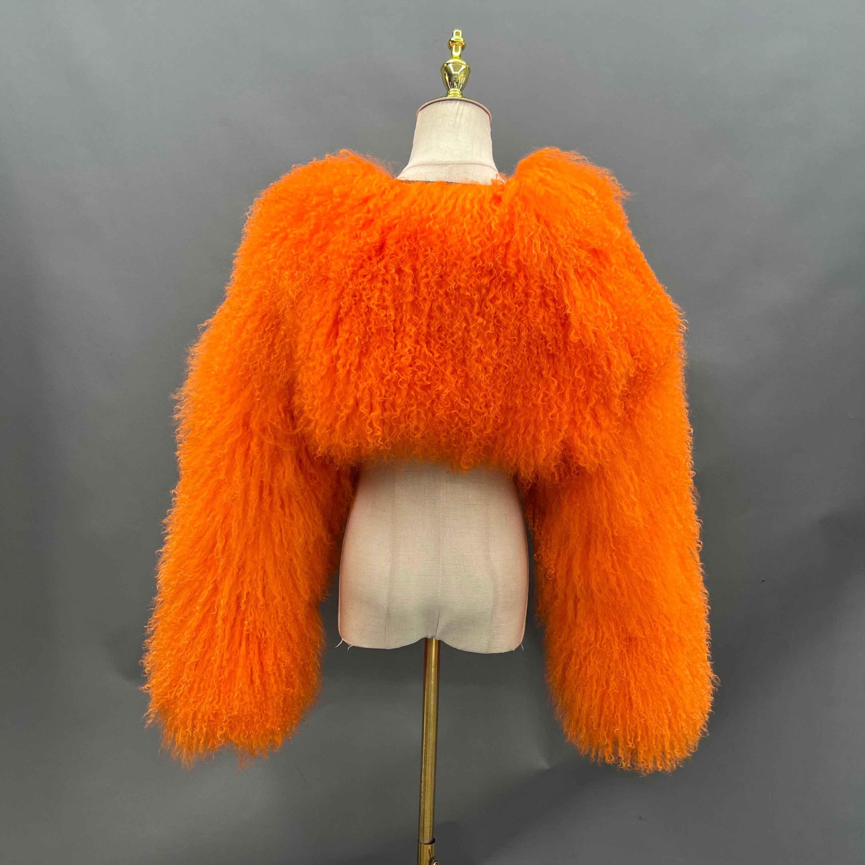 Women's Green Mongolian Lamb Fur Sleeveless Cape – Long Curly Hair, Fashionable Statement Outerwear for Women