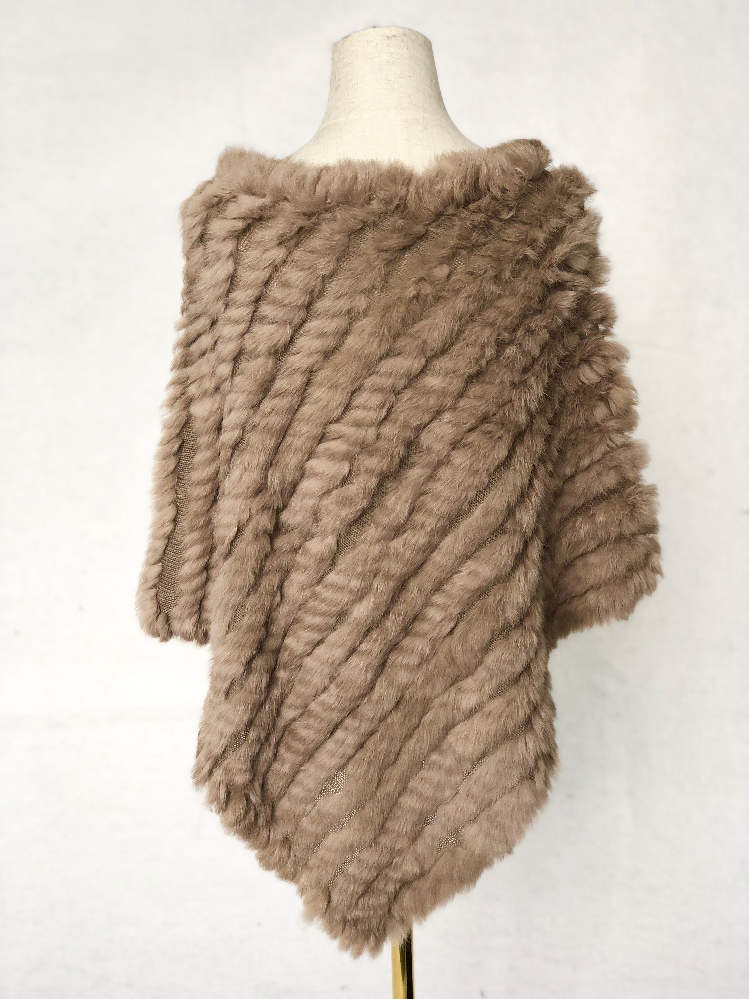 Women's Black & White Rabbit Fur Triangular Shawl - Luxe Winter Accessory