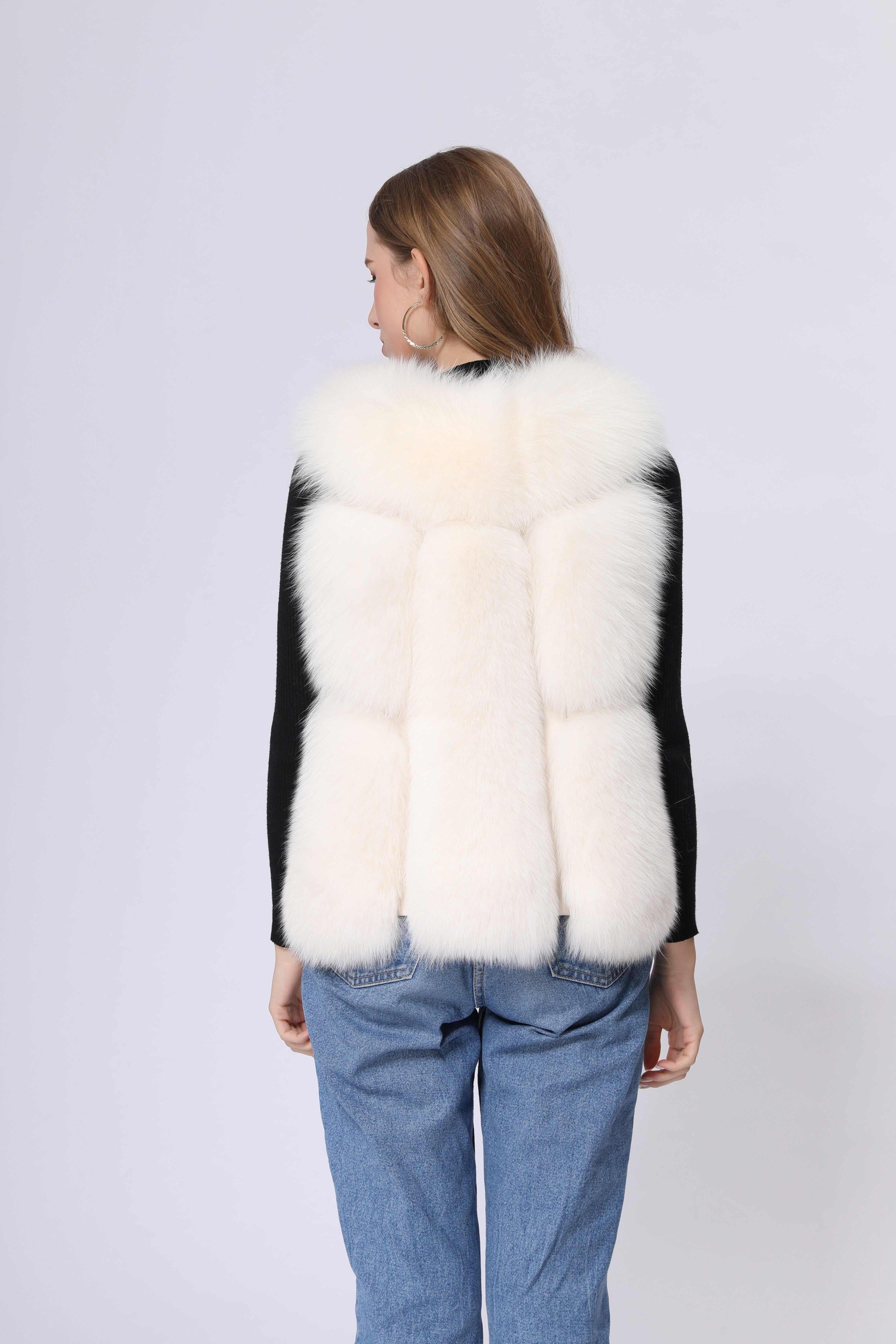 Fashion Women's Short Style Big Pocket Fox Fur Vest - Janefur