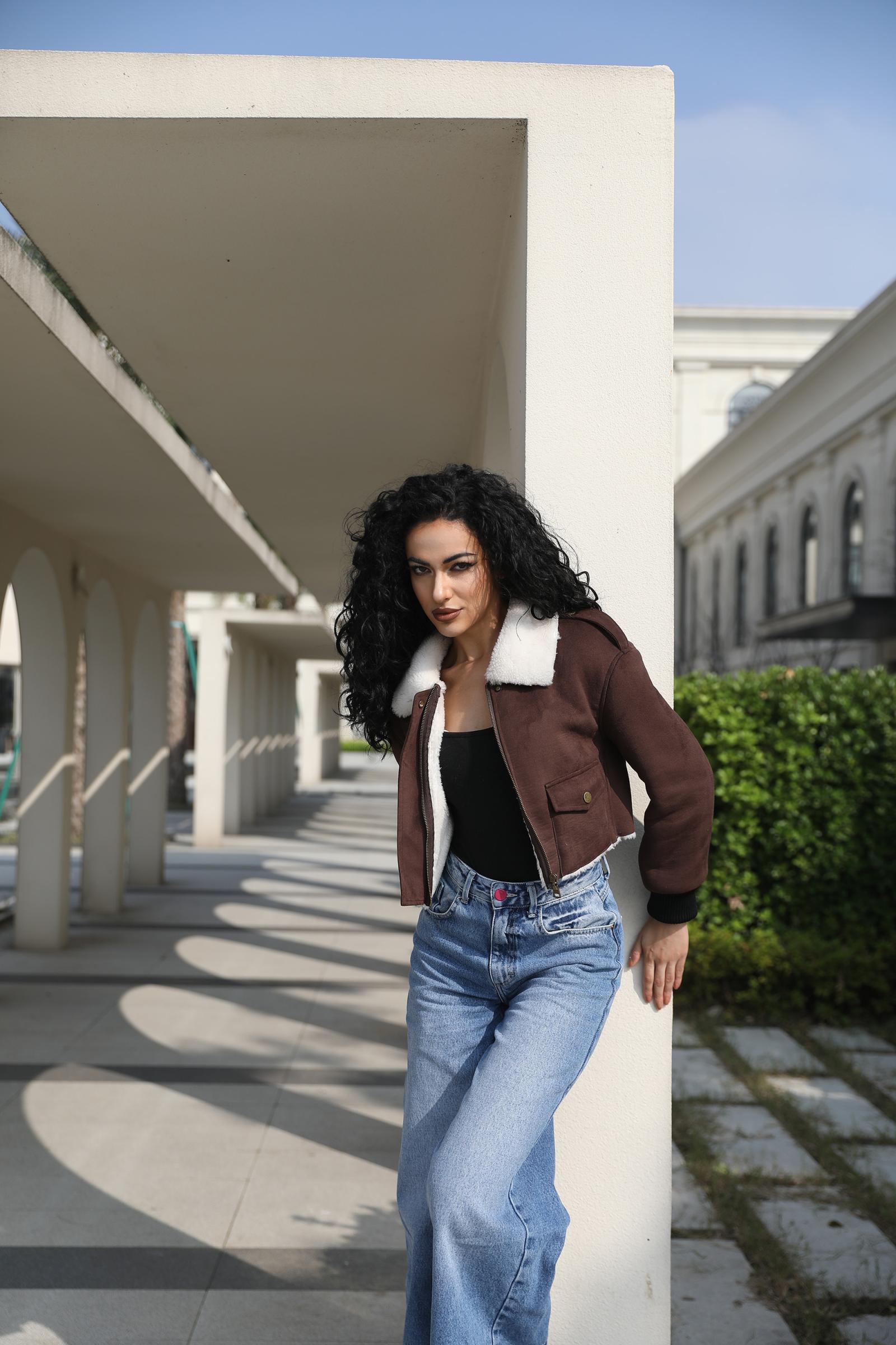 Merlot Leather and Fur Motorcycle Jacket with a Lapel - Janefur