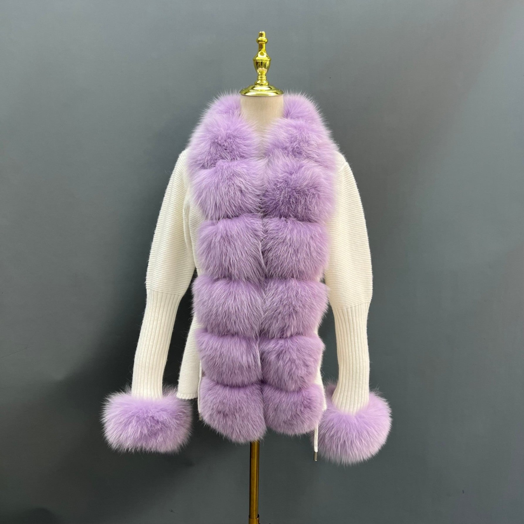 Women's Fashion Cuff Lapel with Fox Fur Knit Cardigan - Janefur