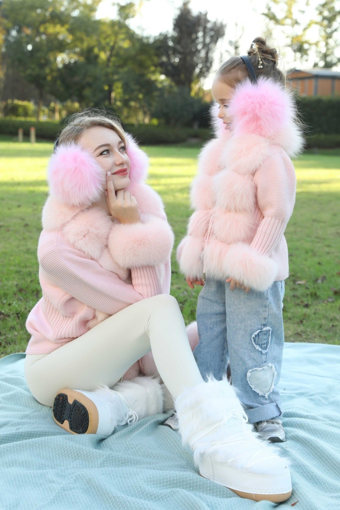 Parent-child Model Fox Fur Earmuffs for Fall and Winter - Janefur
