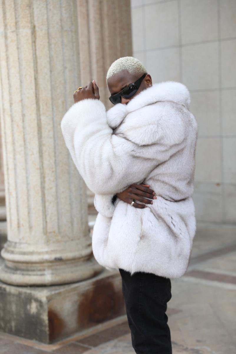 Winter Loose Plus Size Blue Fox Fur Coat For Men - Janefur