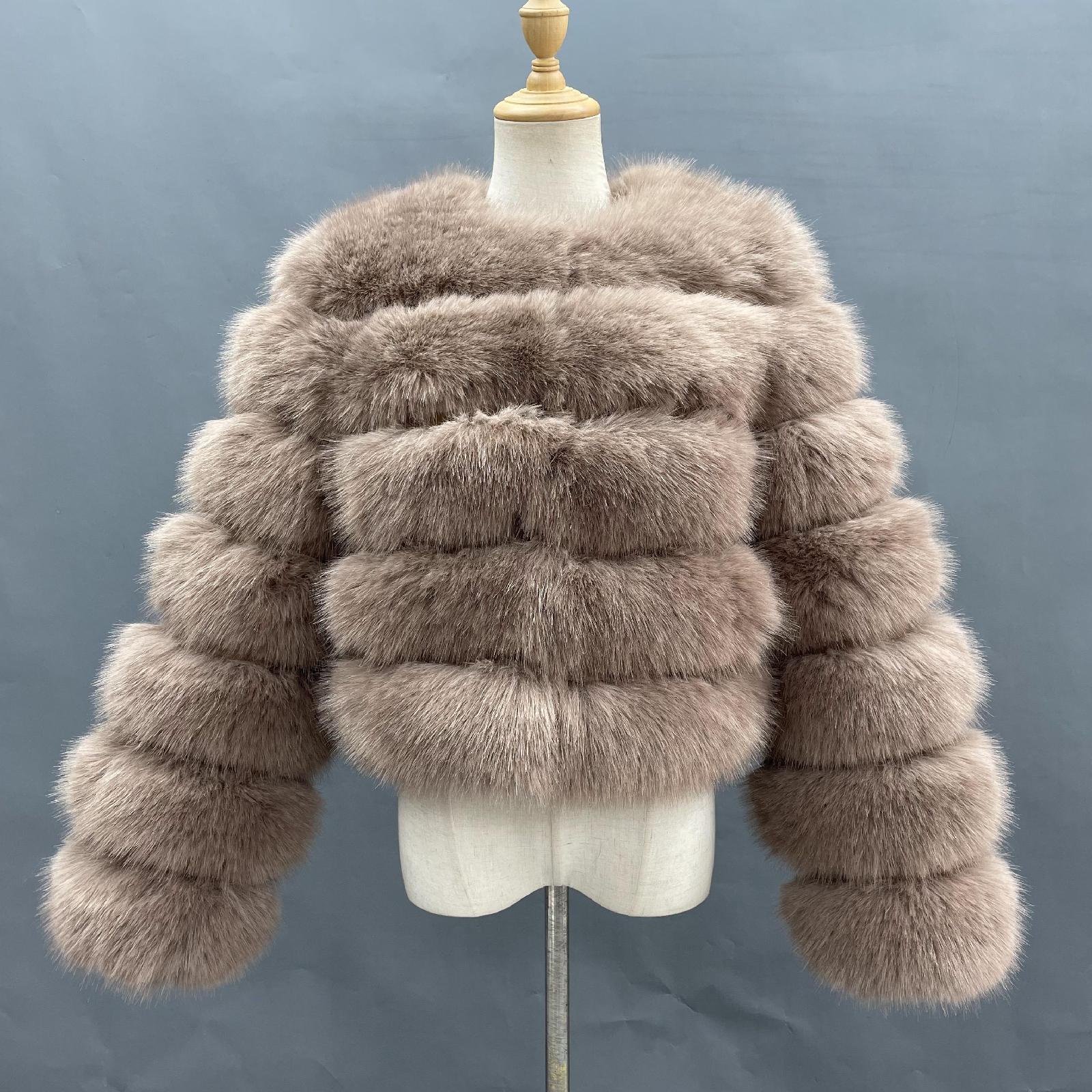 Women's Short Striped Faux Fur Coat Eco Fur Jacket - Janefur