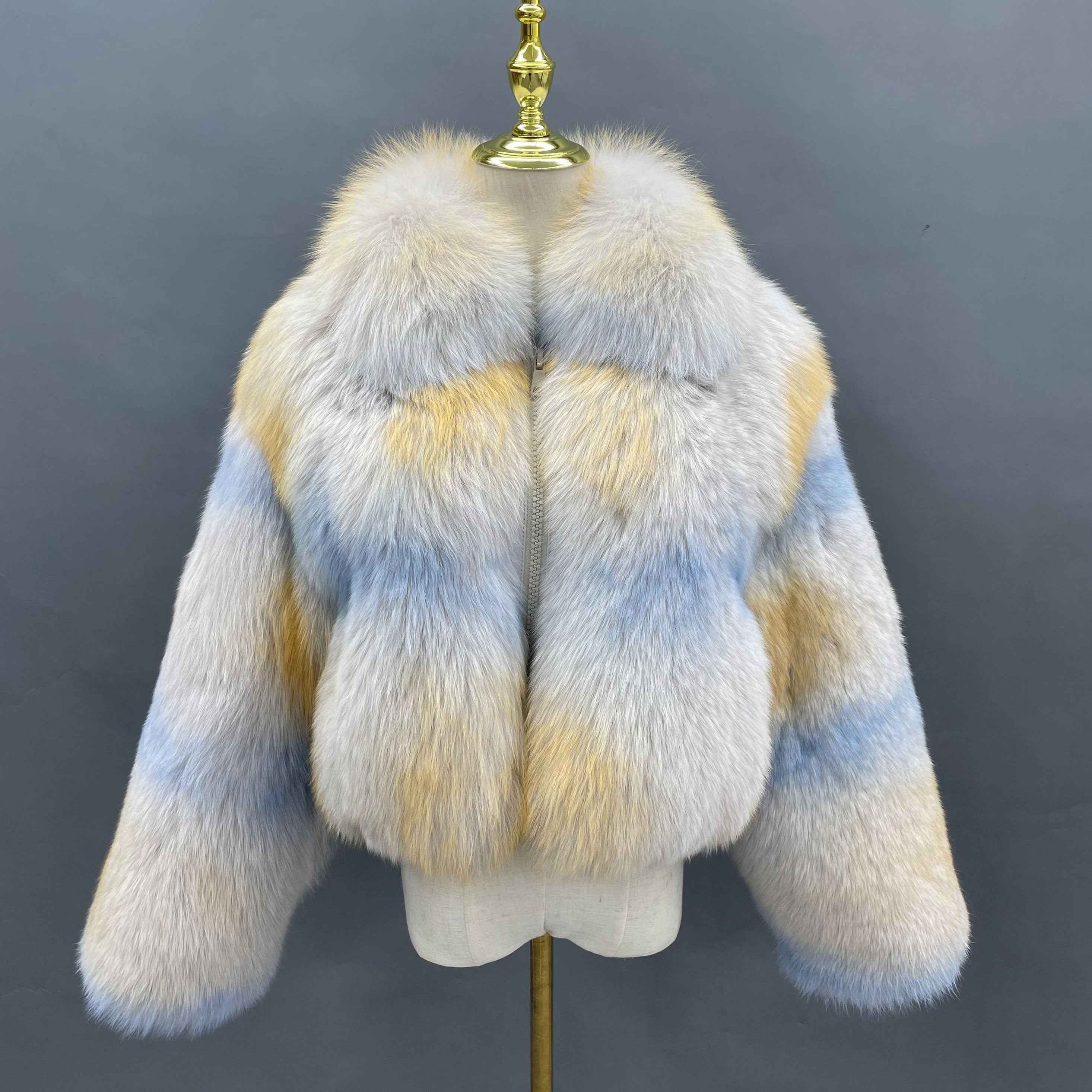 Women’s Green Fox Fur Jacket with Turn-Down Collar – Short Real Fur Coat Featuring Resin Zipper for Luxury Winter Fashion 4#