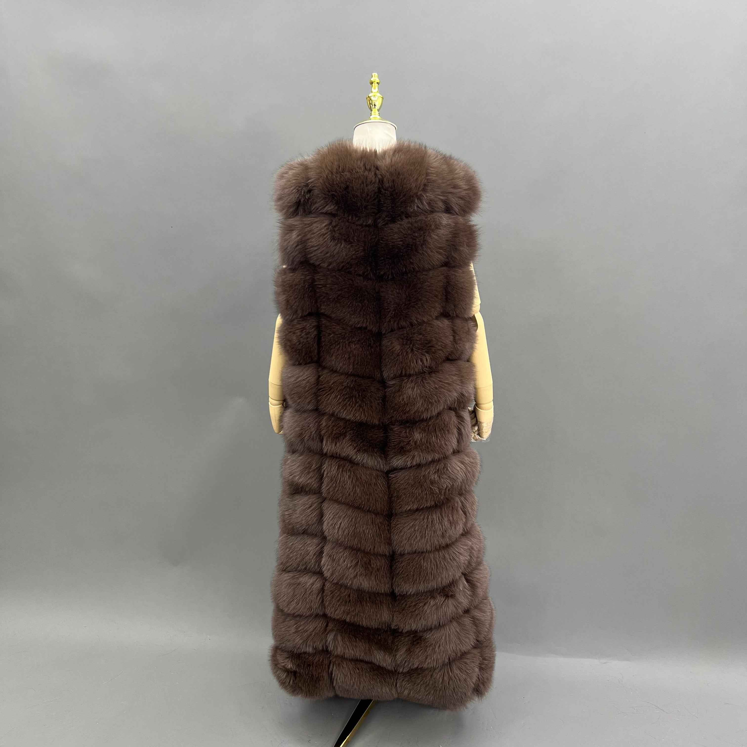 Luxury Long Fox Fur Vest 12-Section Bread Style Real Fur Sleeveless Coat for Women Winter Fashion