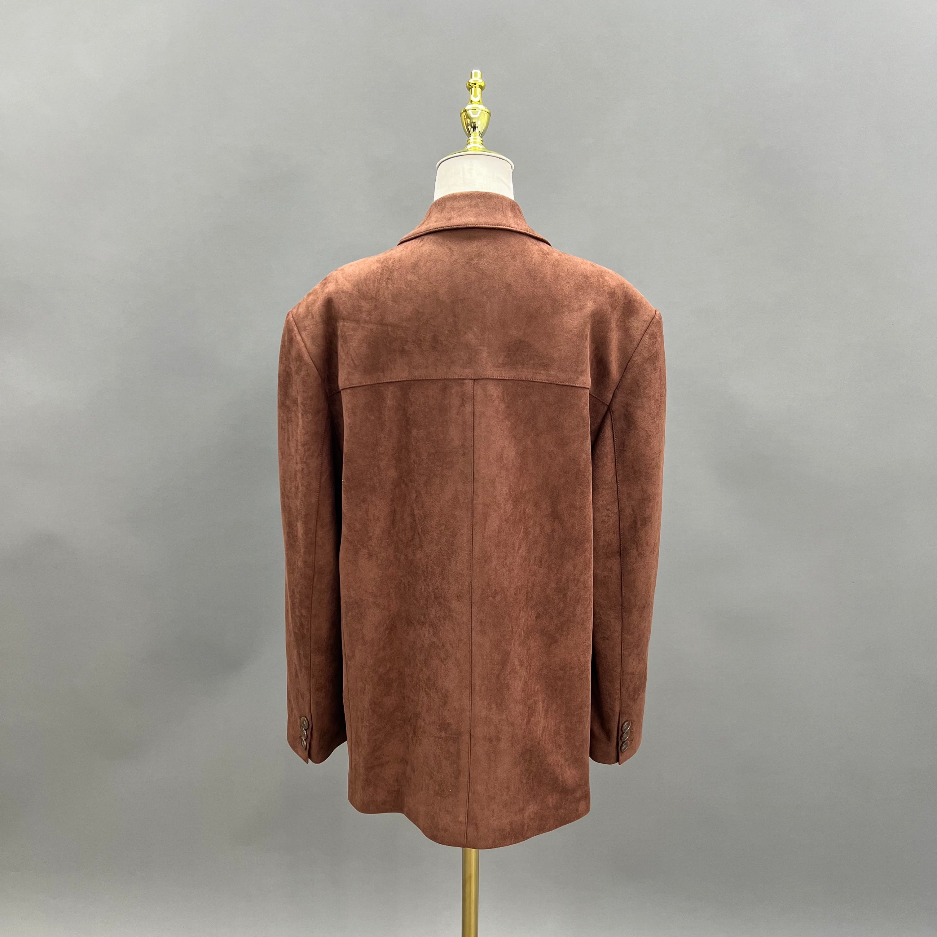 Vintage Brown Faux Suede Blazer with 3D Floral Embellishments – Women’s Retro Stylish Suit Jacket for Party & Events