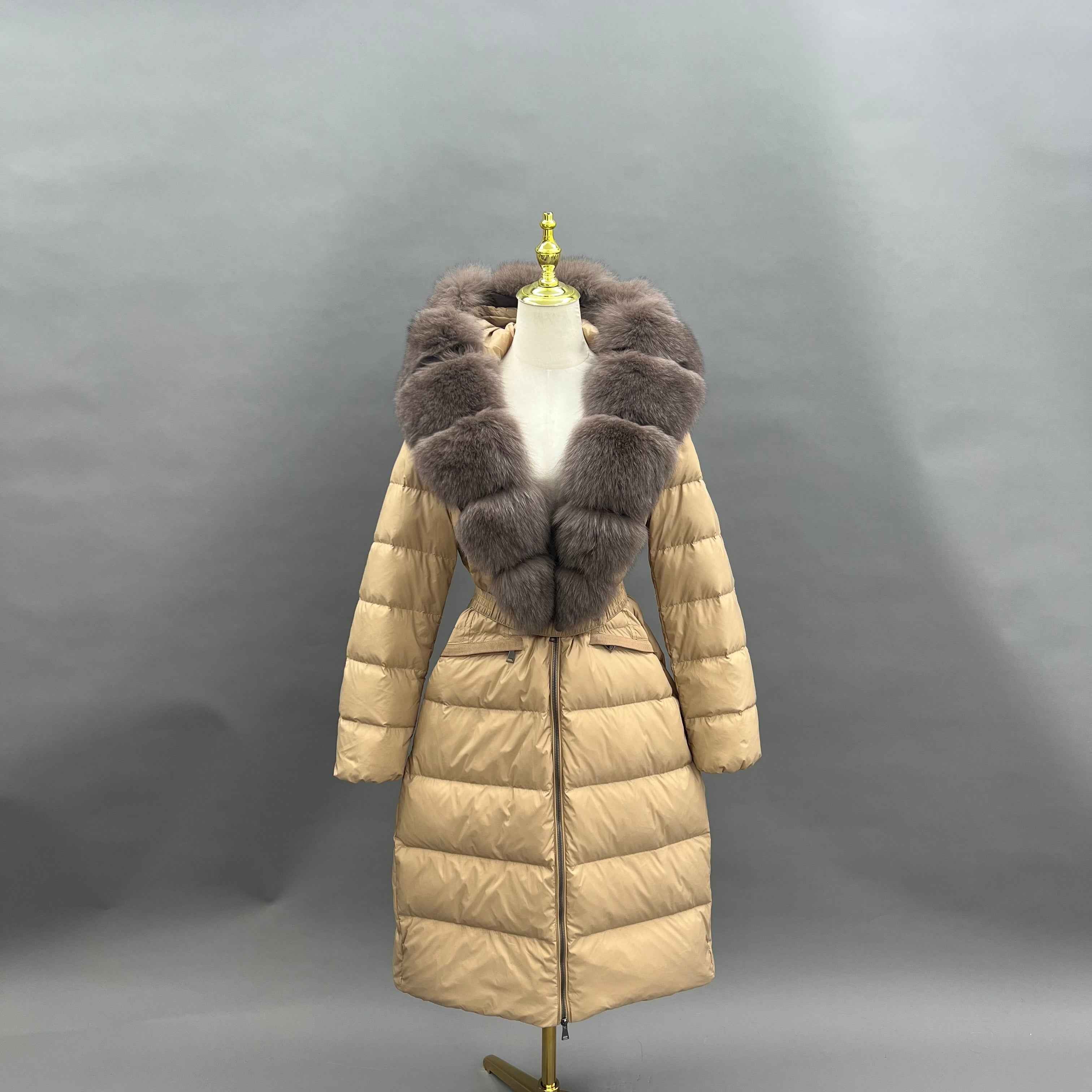 Women's Long Down Jacket with Luxurious Fox Fur Collar