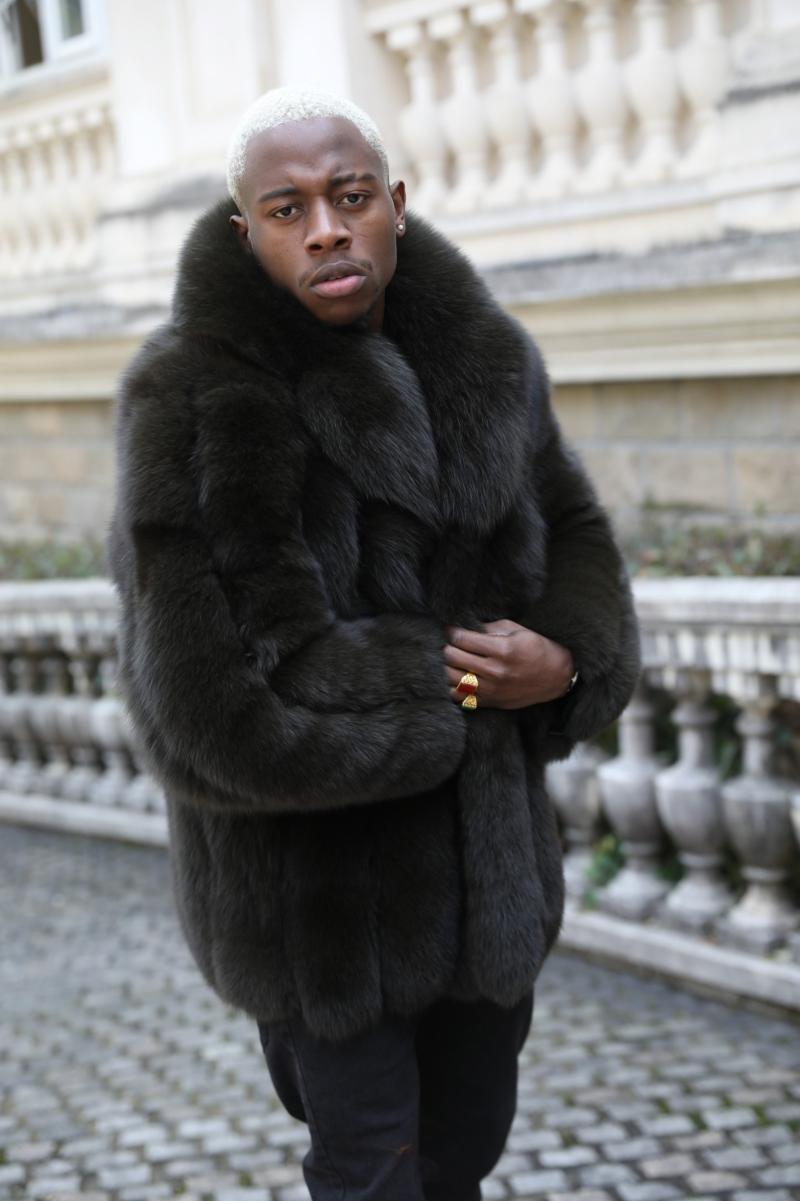Men's Vertical Stripe Blue Fox Fur Jacket - Janefur