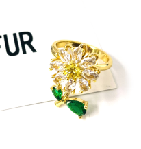 Luxury Delicate Micro-Zirconia Green Leaf Flower Ring, Sparkling Shiny Ring - Janefur