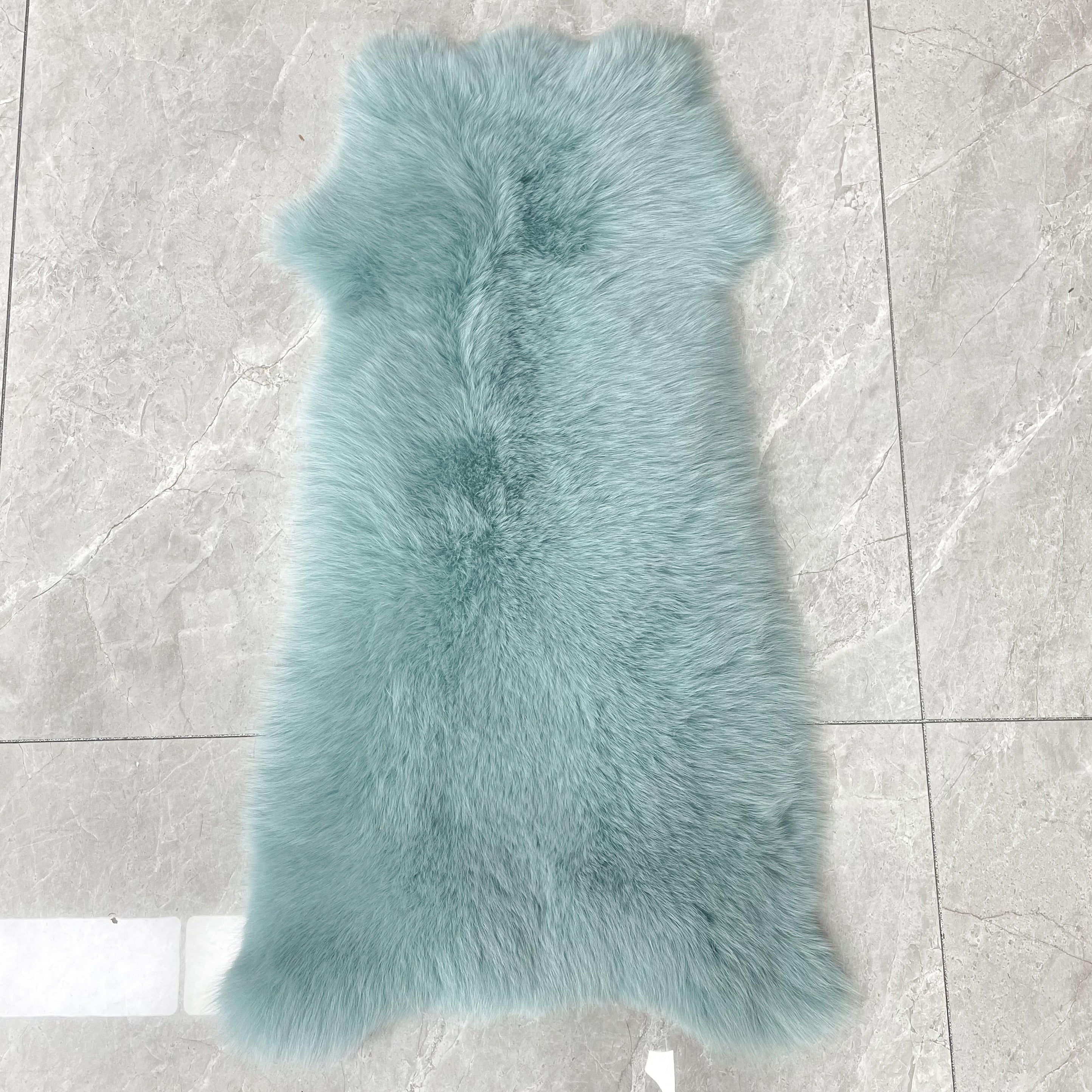 Luxury Blue Fox Fur Coat with Hood – Long Chevron Stitched 10-Panel Women’s Winter Fur Jacket 19# Aqua