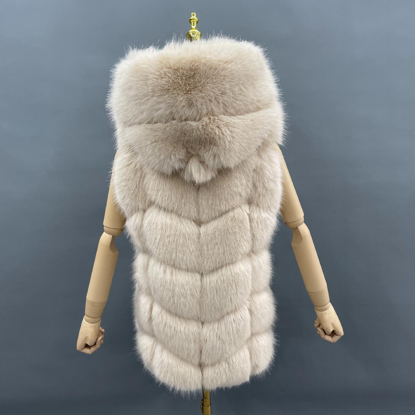 Women's Hooded Vest for Spring and Autumn Faux Fur Vest Eco Fur Coat - Janefur