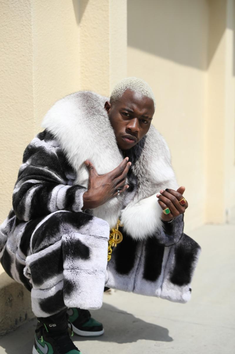 Coat With a Large Fur Collar Made of Rex Rabbit Fur - Janefur