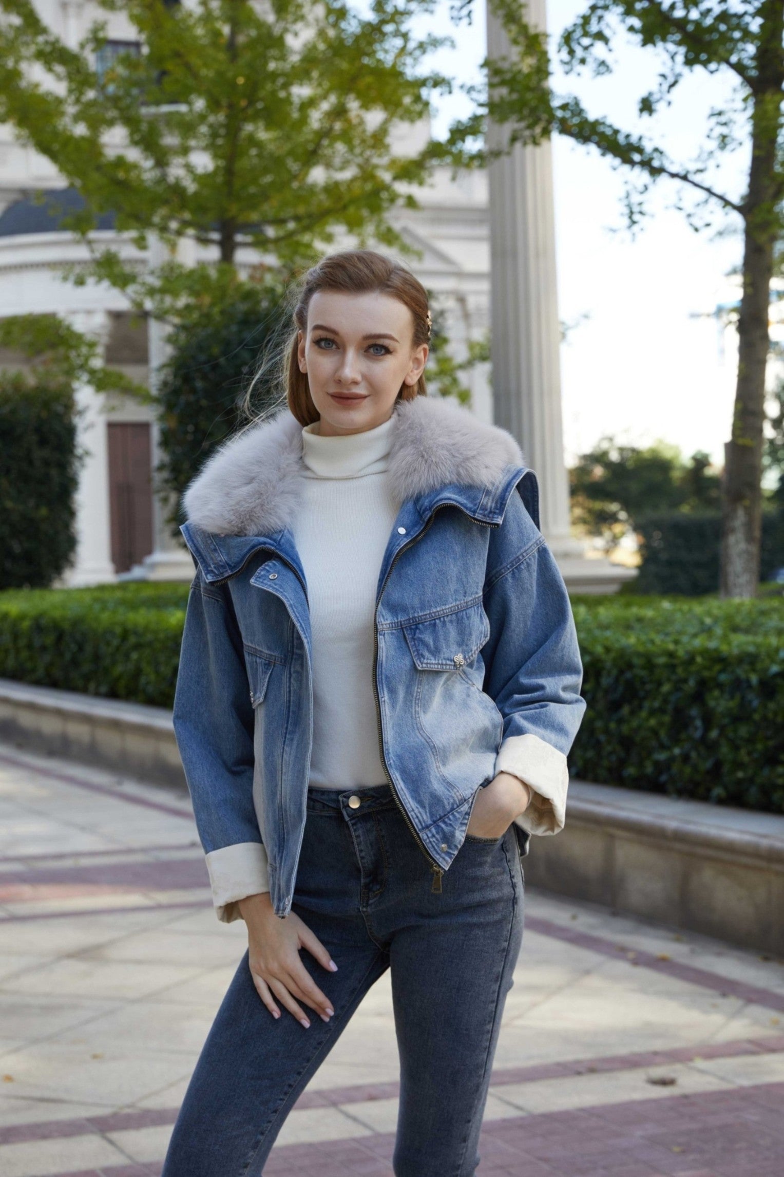 Women's Winter Archangel Denim Down Inner Warm Jacket - Janefur