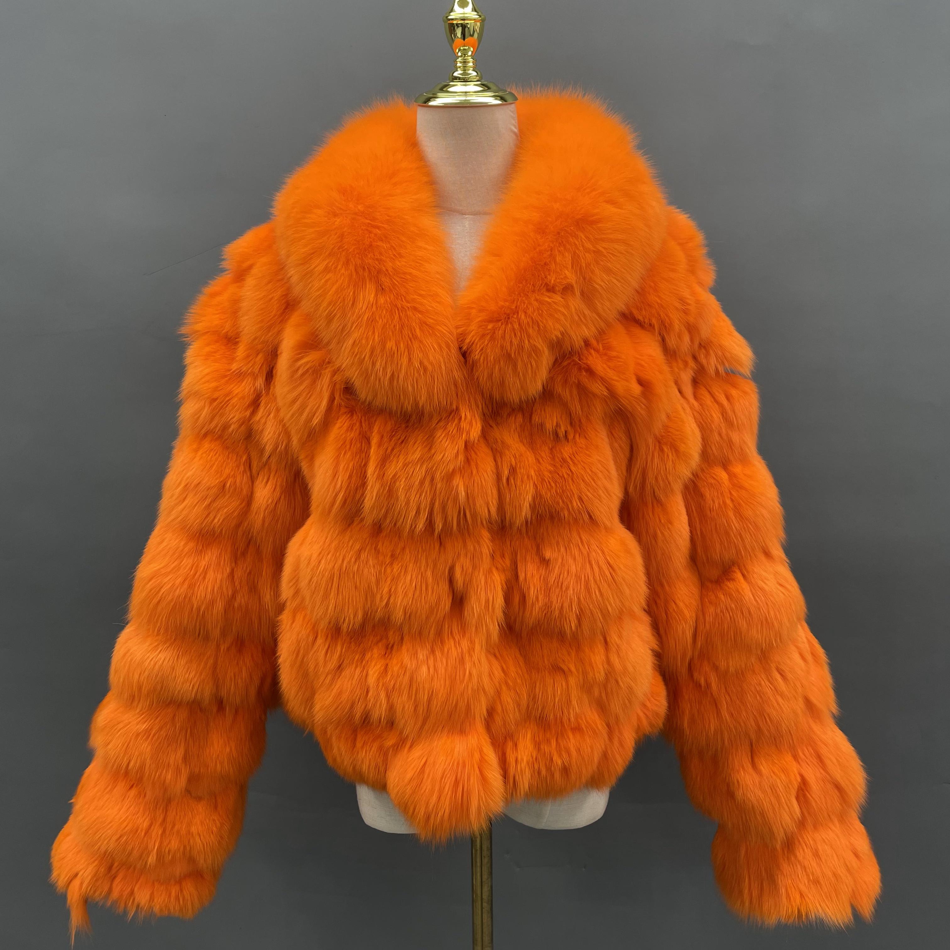 Plus Size Women's Short Stylish Lapel Real Fox Fur Luxury Jacket - Janefur
