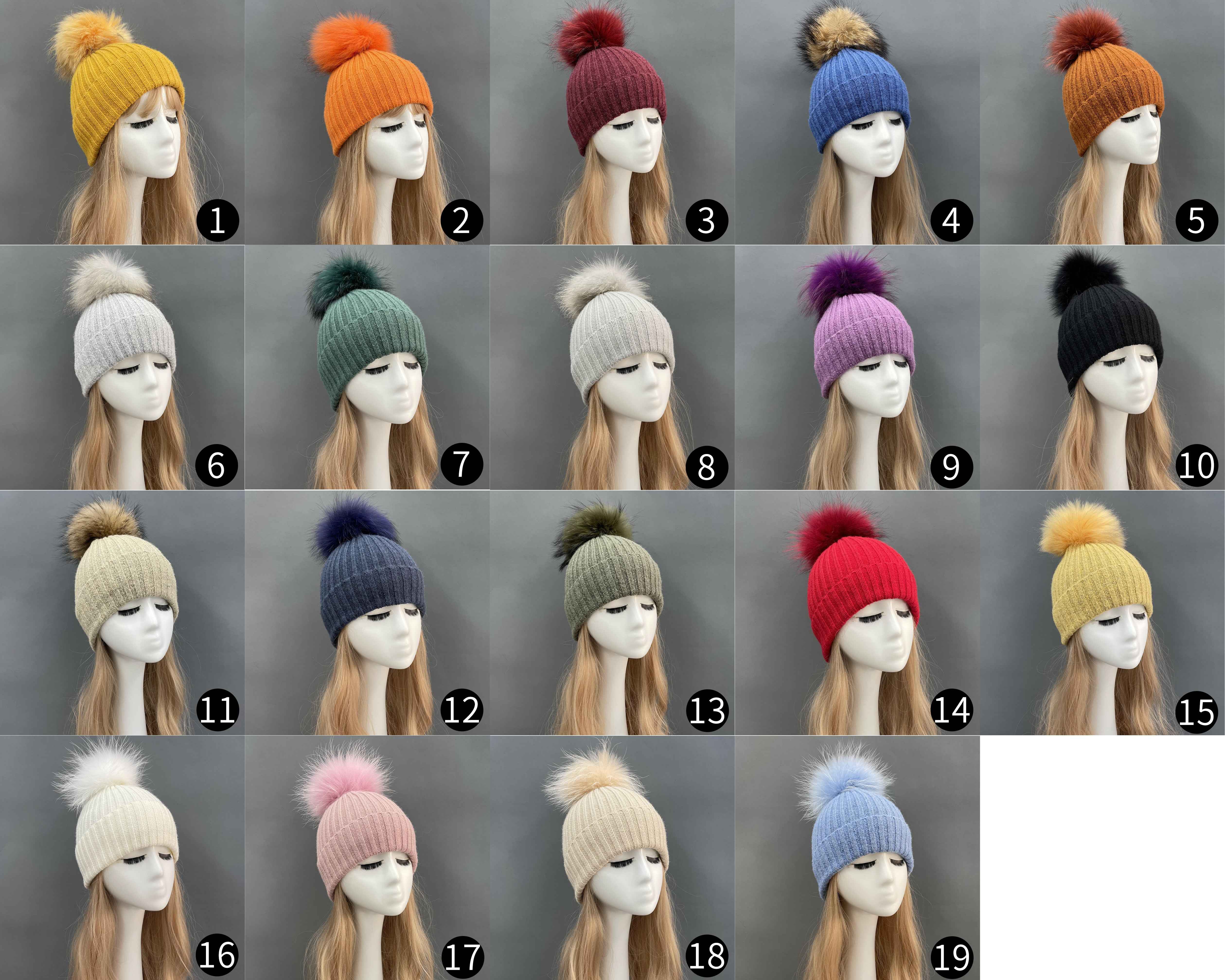 Women's Beige Ribbed Knit Beanie with Fur Pom-Pom – Soft Winter Hat for Women, Elegant & Warm