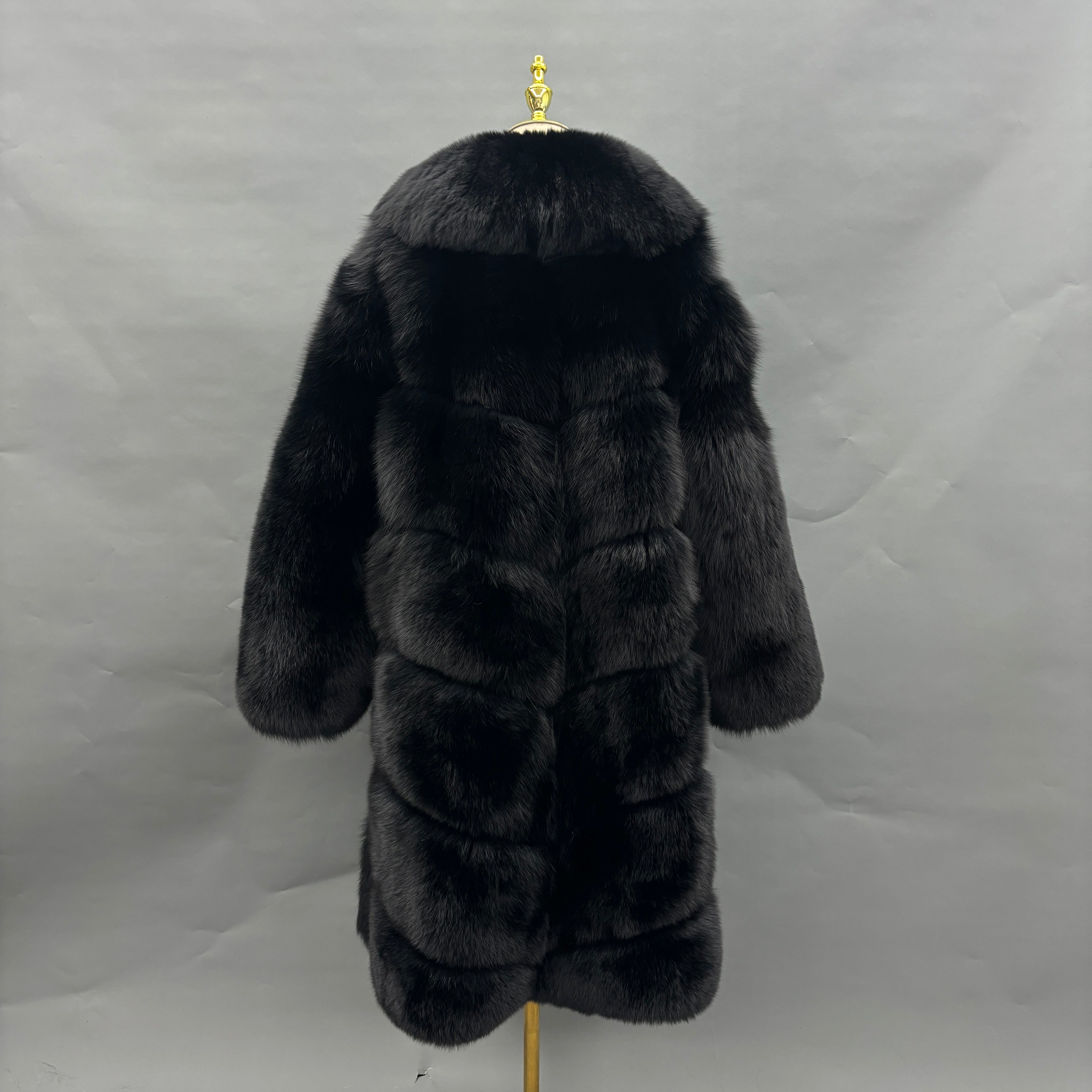 Women's Long Golden Island Fox Fur Coat with Extra Long Collar – Real Luxury Winter Fur Jacket