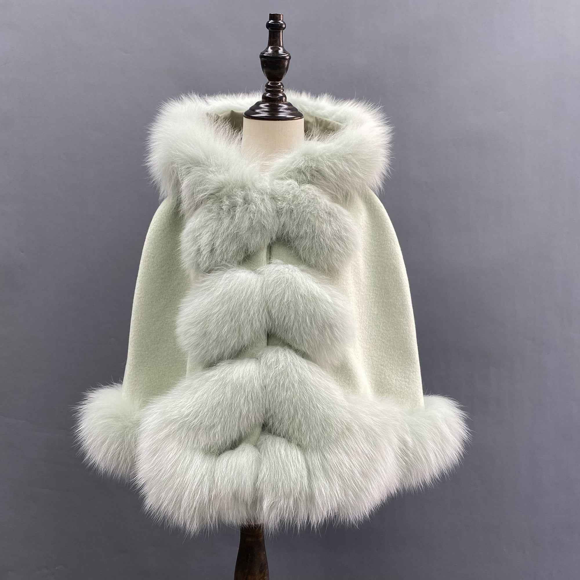 Kids fox fur trimmed hooded cape