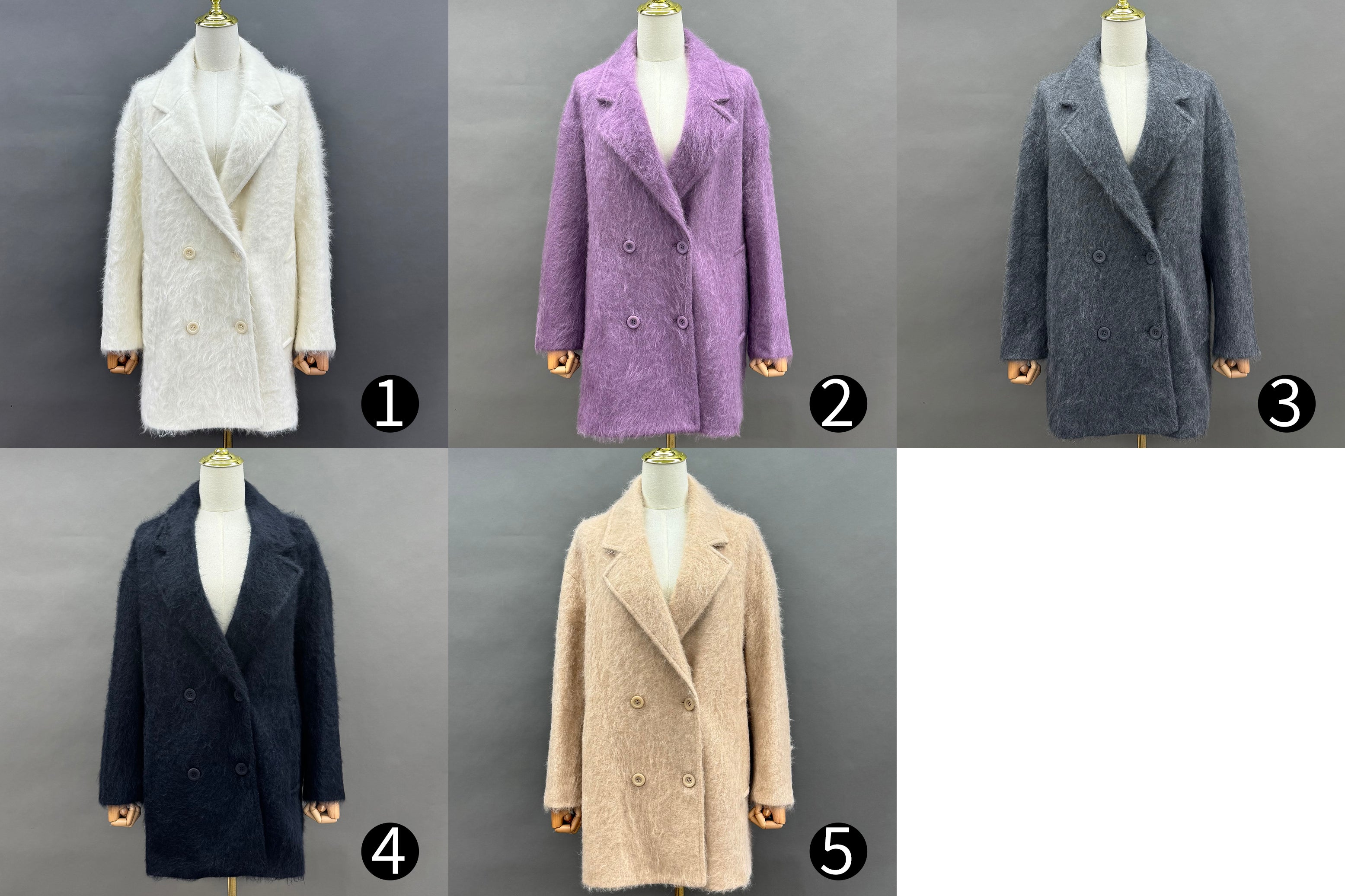 Women’s Beige Fluffy Long Pile Wool Coat – Notched Lapel Short Winter Jacket with Soft Shaggy Finish for Autumn Fashion