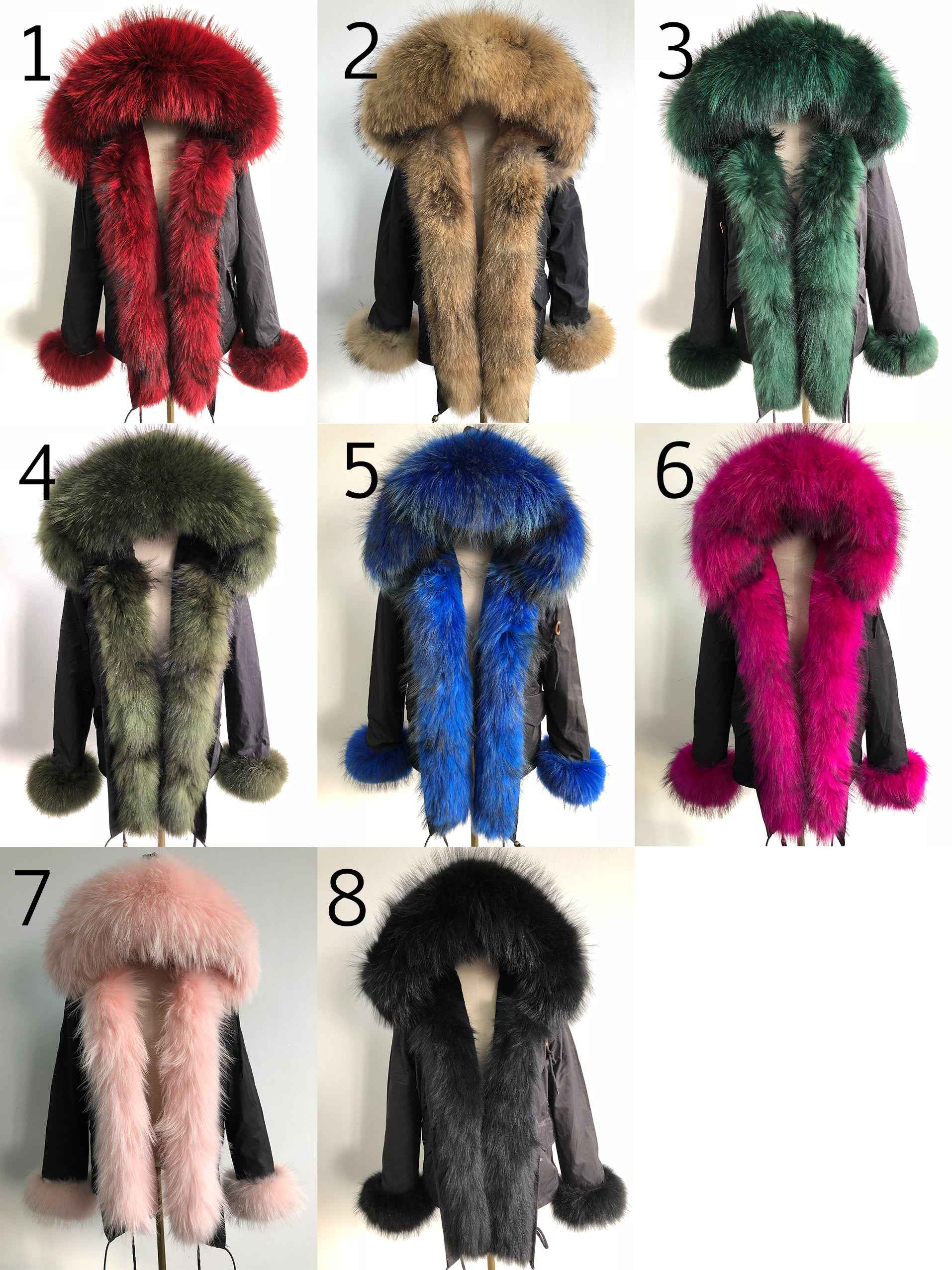Short Parka with Pink Raccoon Fur Trim – Hooded Winter Coat for Women, Faux Fur Lining & Cuffs, Warm and Stylish Outerwear