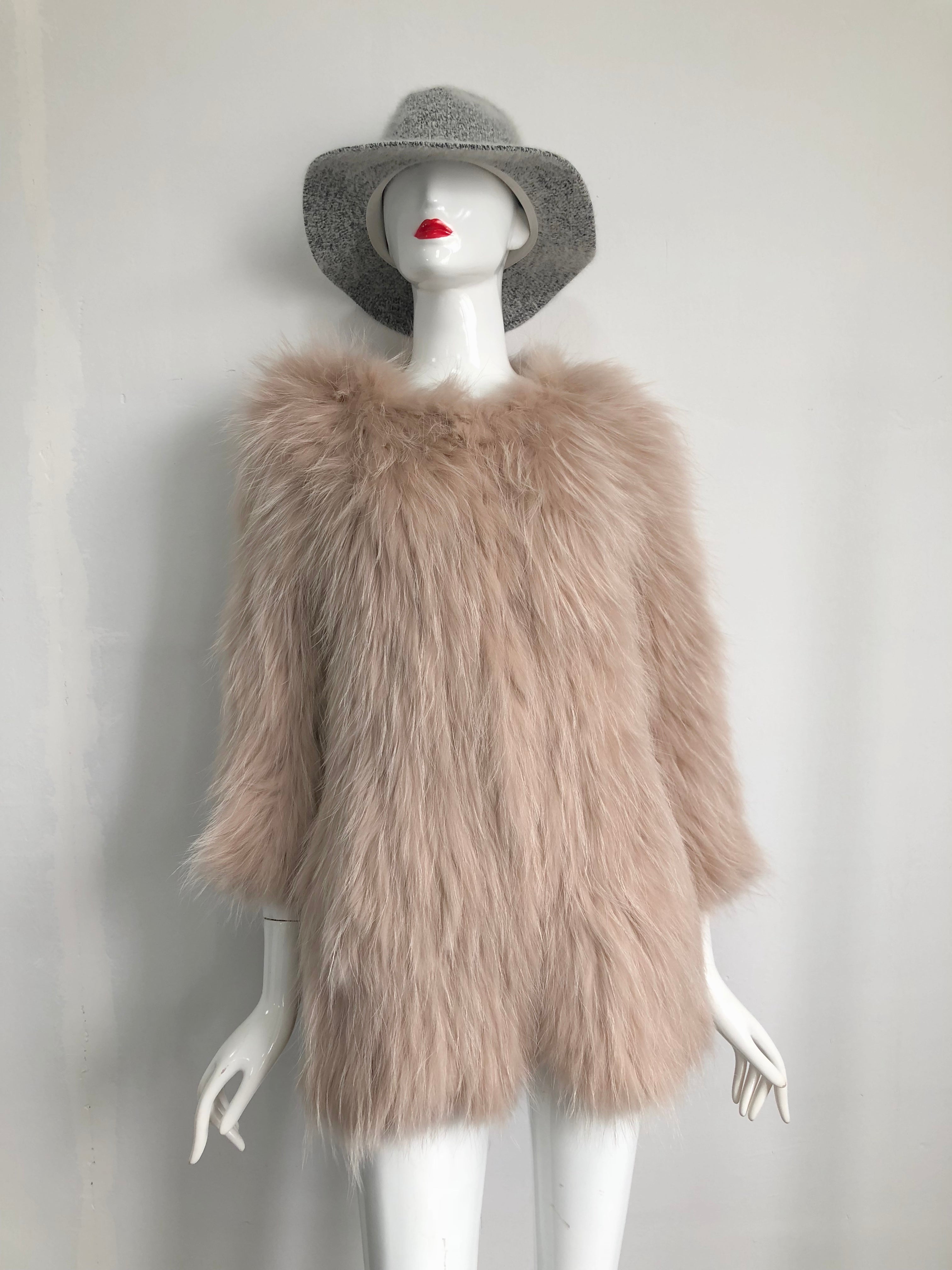 Women's Knitted Raccoon Dog Fur Mid-Length Coat - Luxurious Winter Outerwear