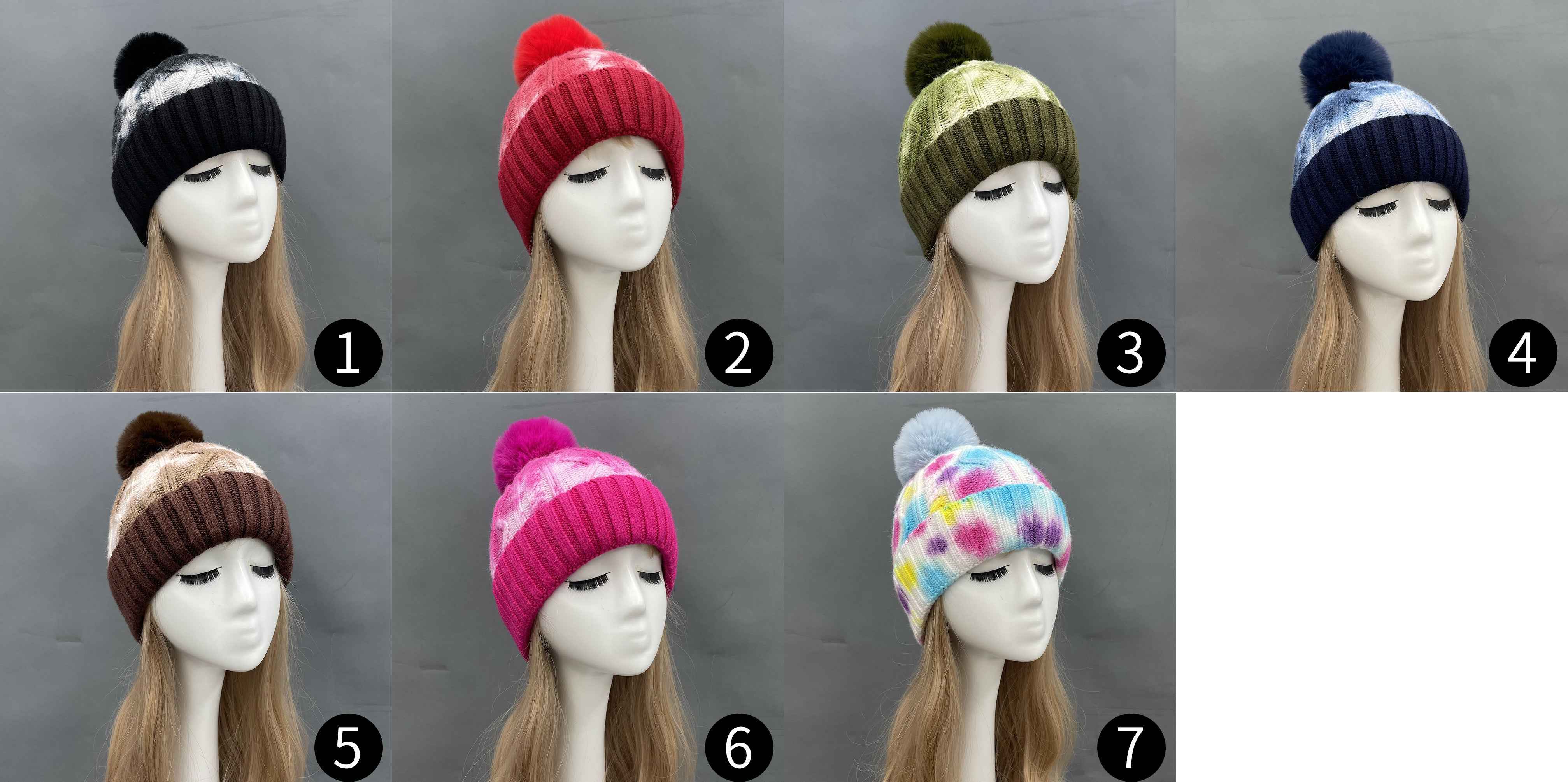 Women's Tie-Dye Knit Beanie with Faux Fur Pom-Pom – Colorful Winter Hat for Women, Trendy & Cozy